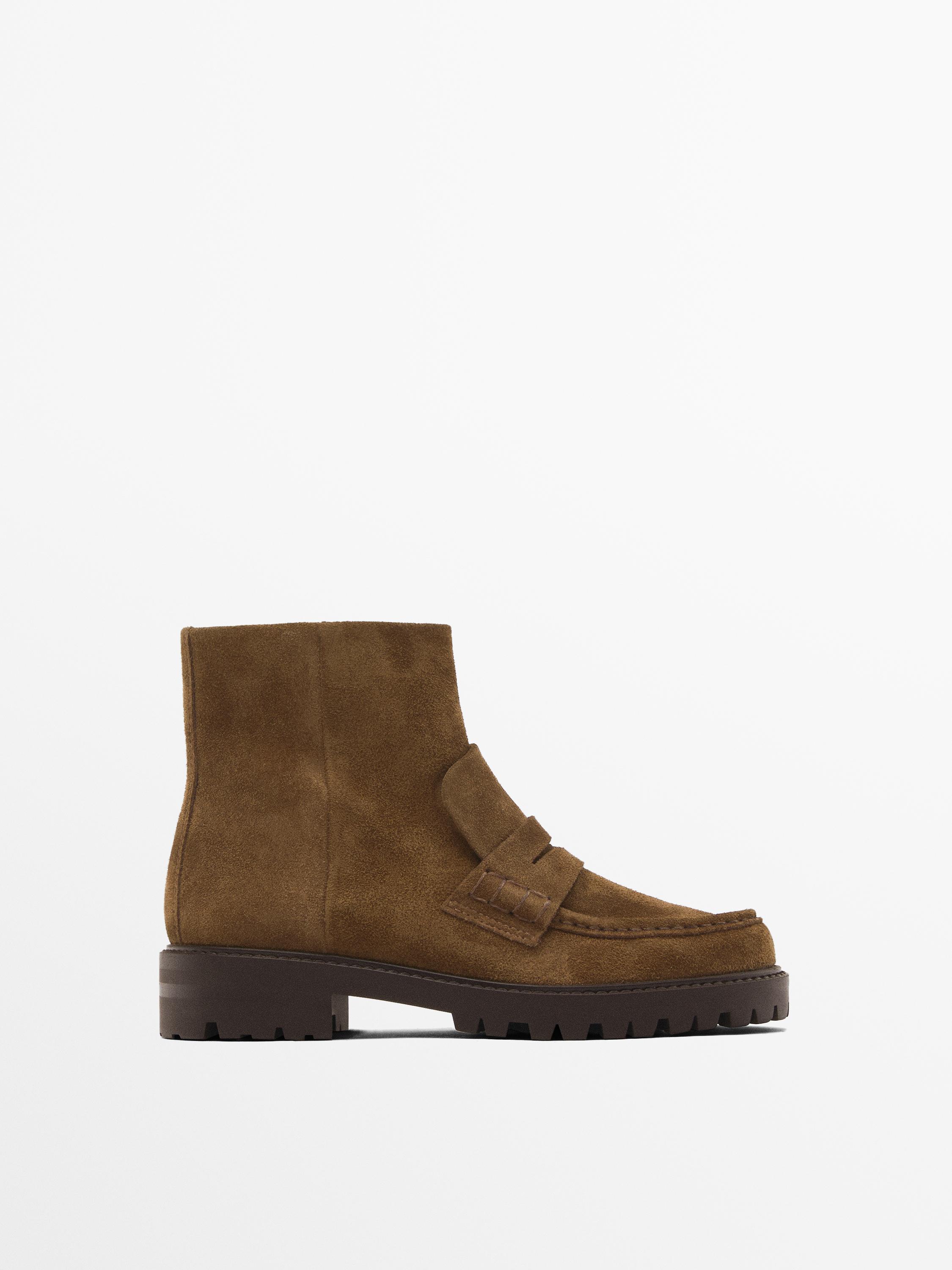 Bottines a semelle crantee avec patte Marron Bottes Et Bottines Massimo Dutti