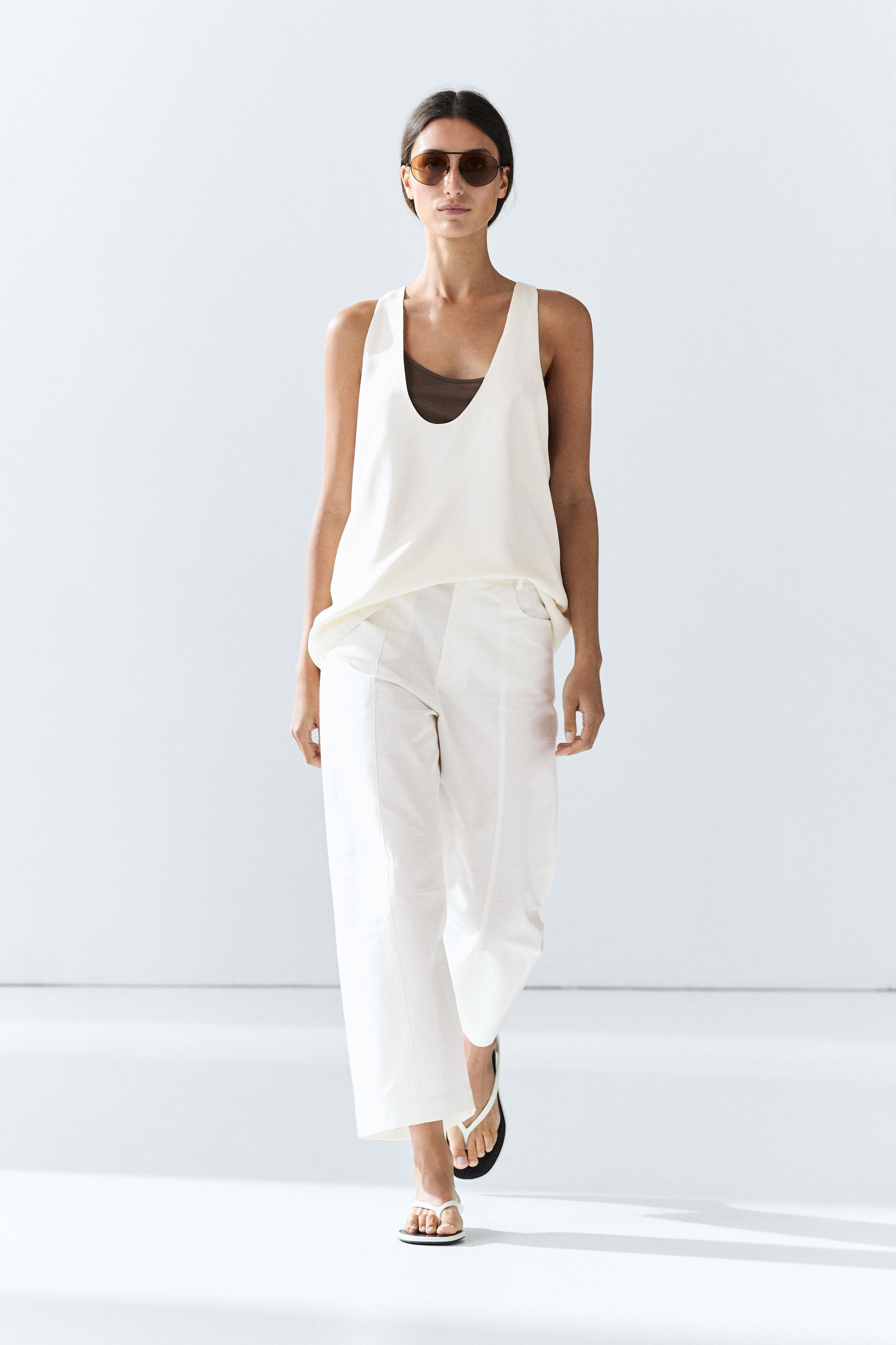 Cotton linen blend barrel fit pants