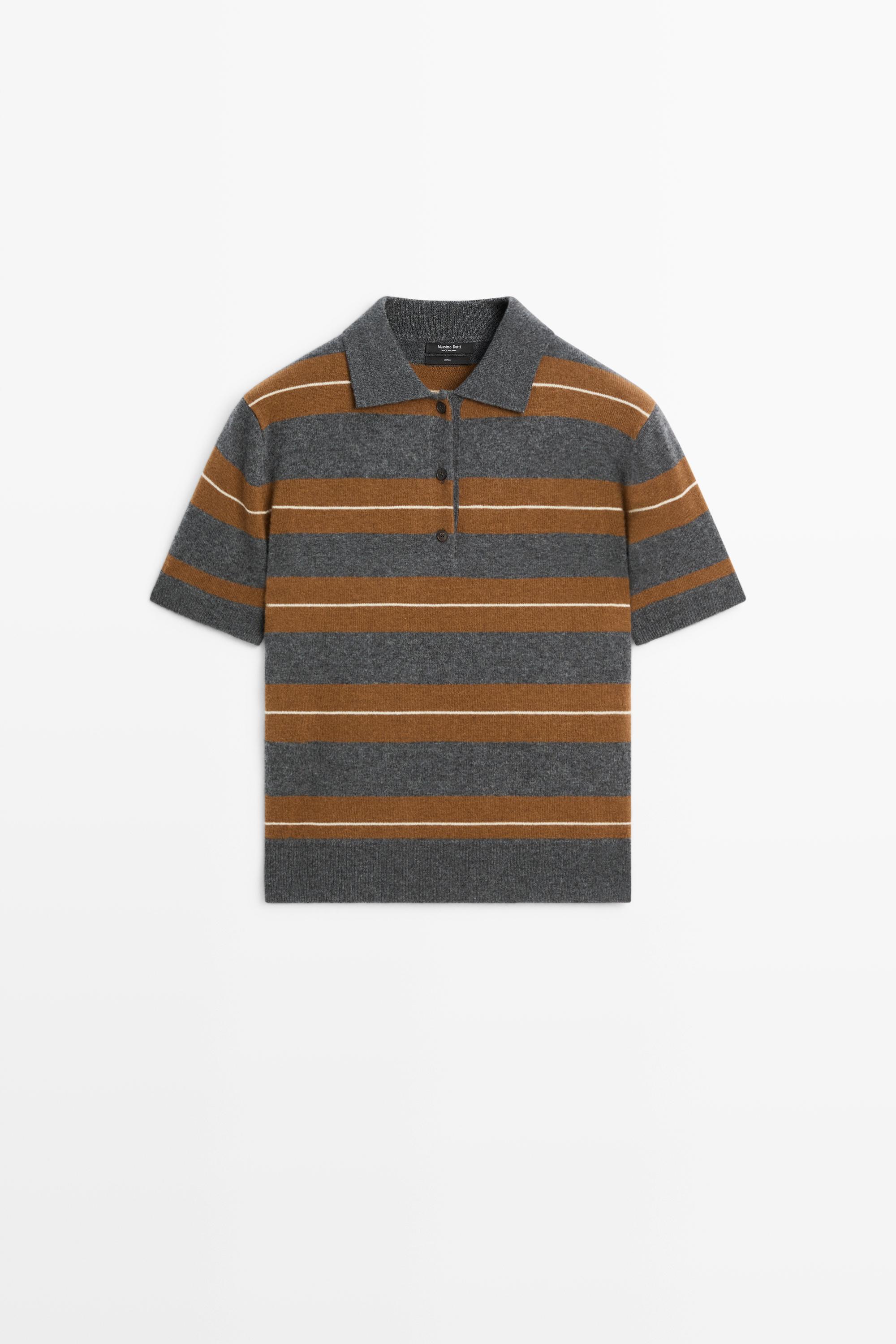Striped wool short sleeve knit polo