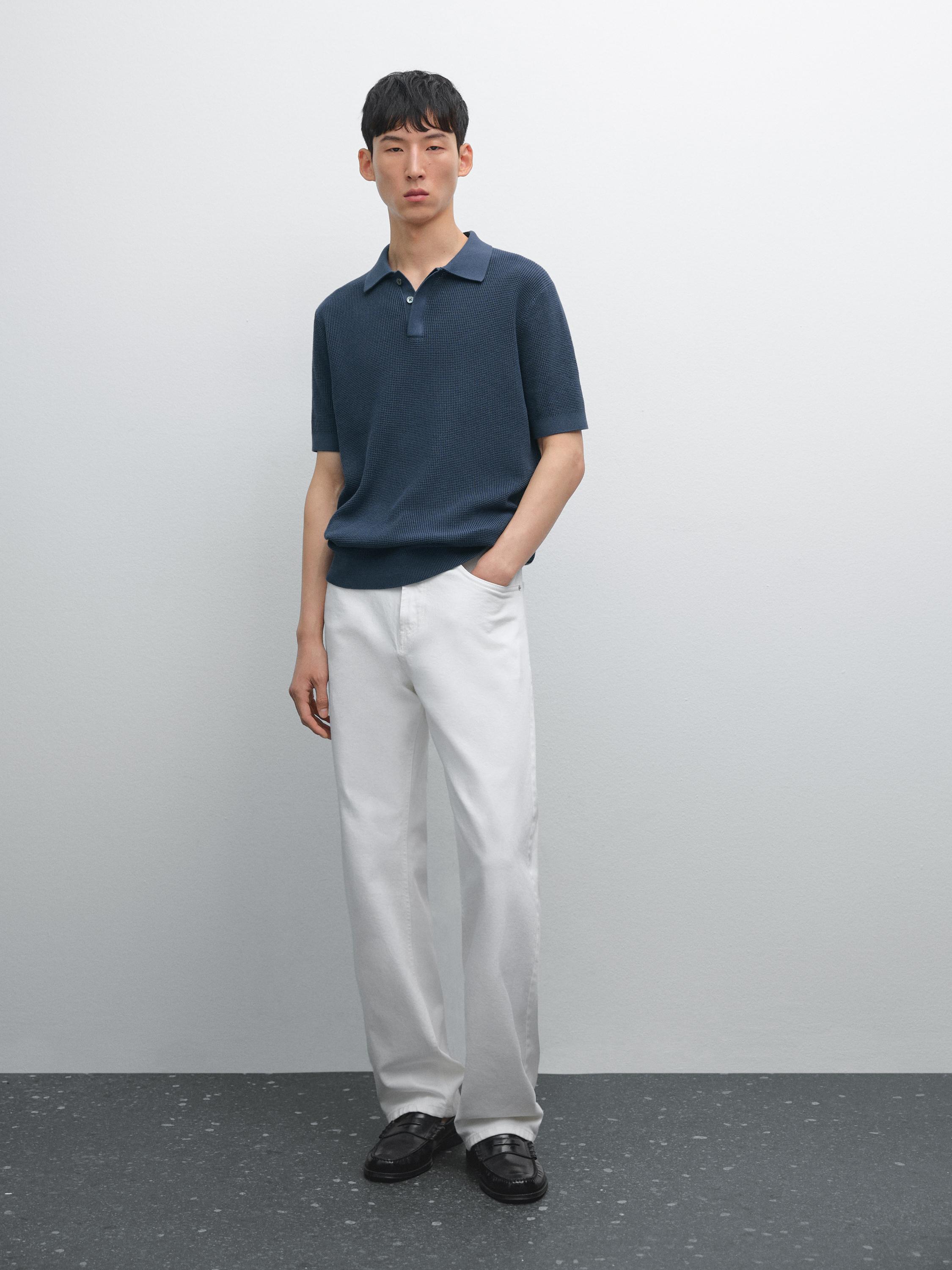 Textured cotton knit polo shirt