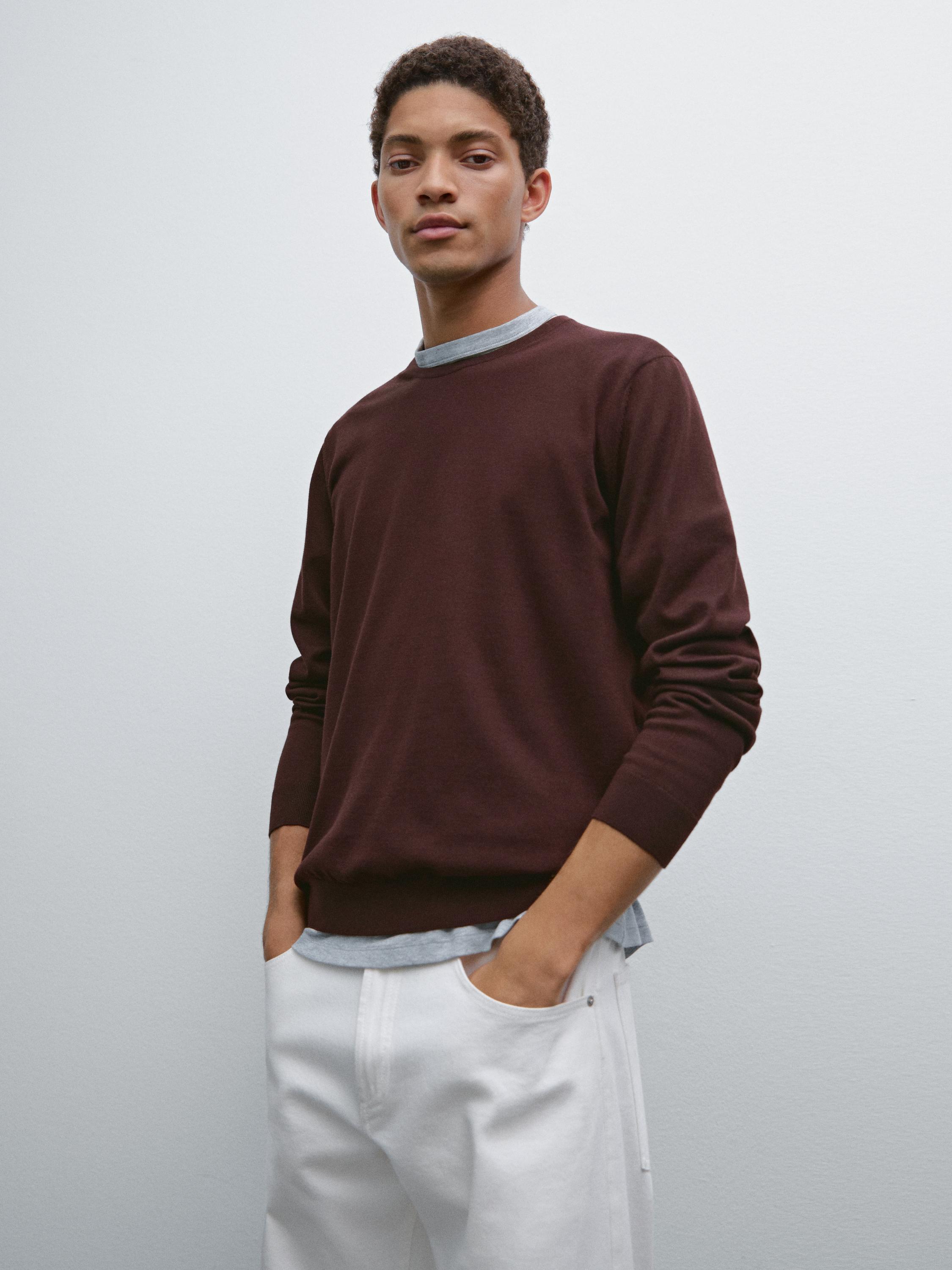 Langermet genser i strikket bomull