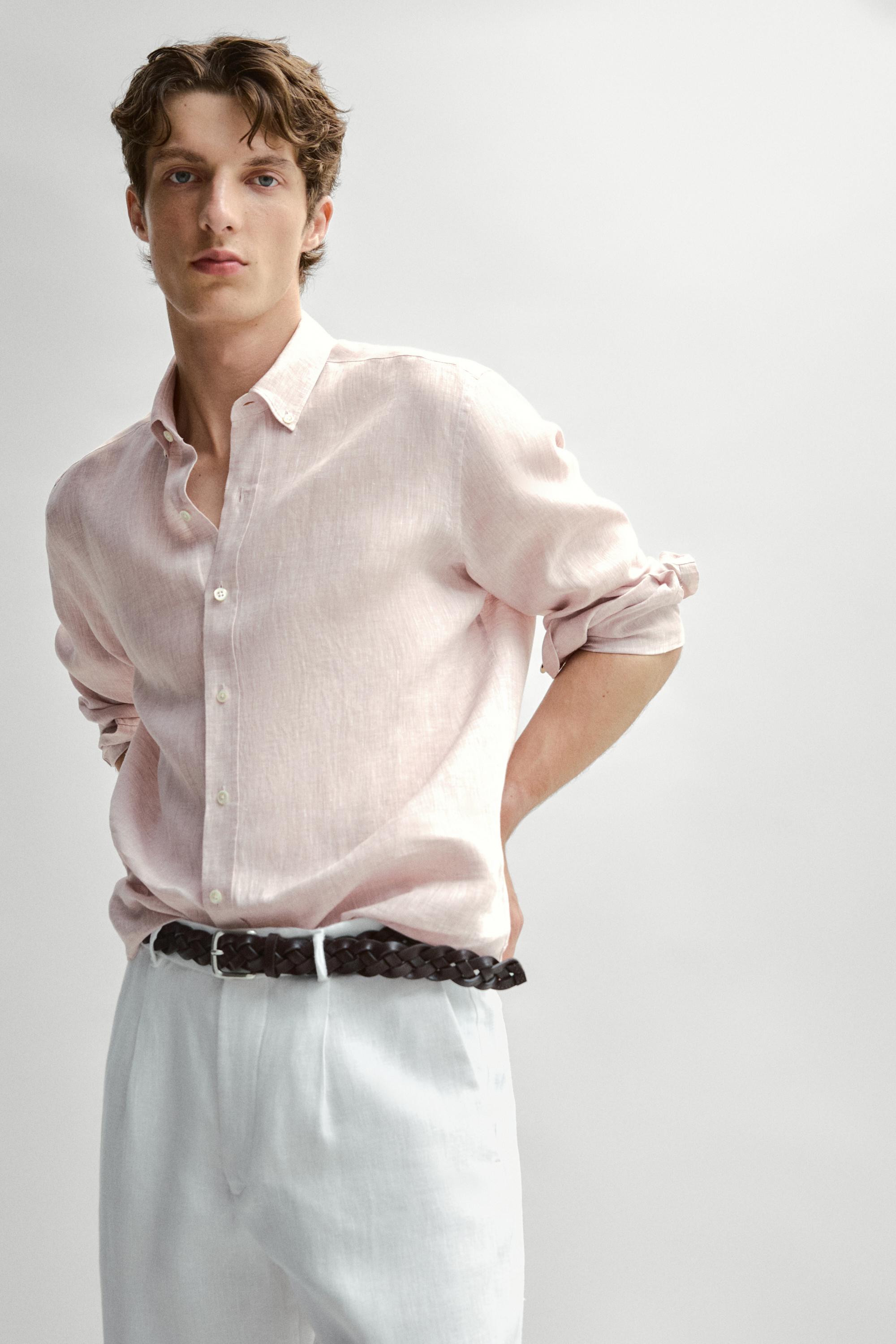 100% Linen regular fit shirt — MAUVE