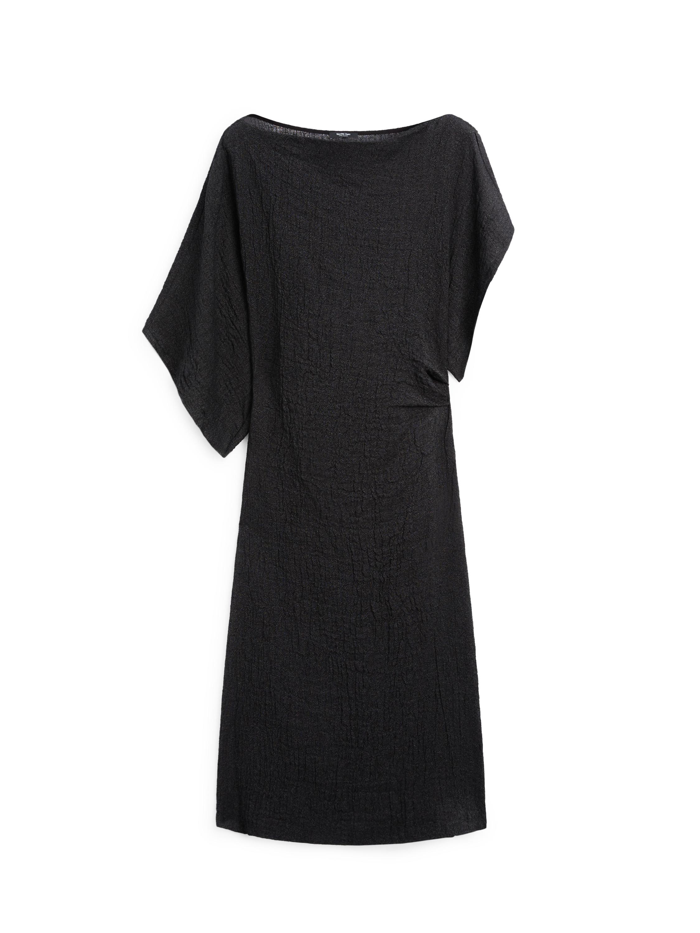 Linen midi dress with asymmetric sleeves — BLACK