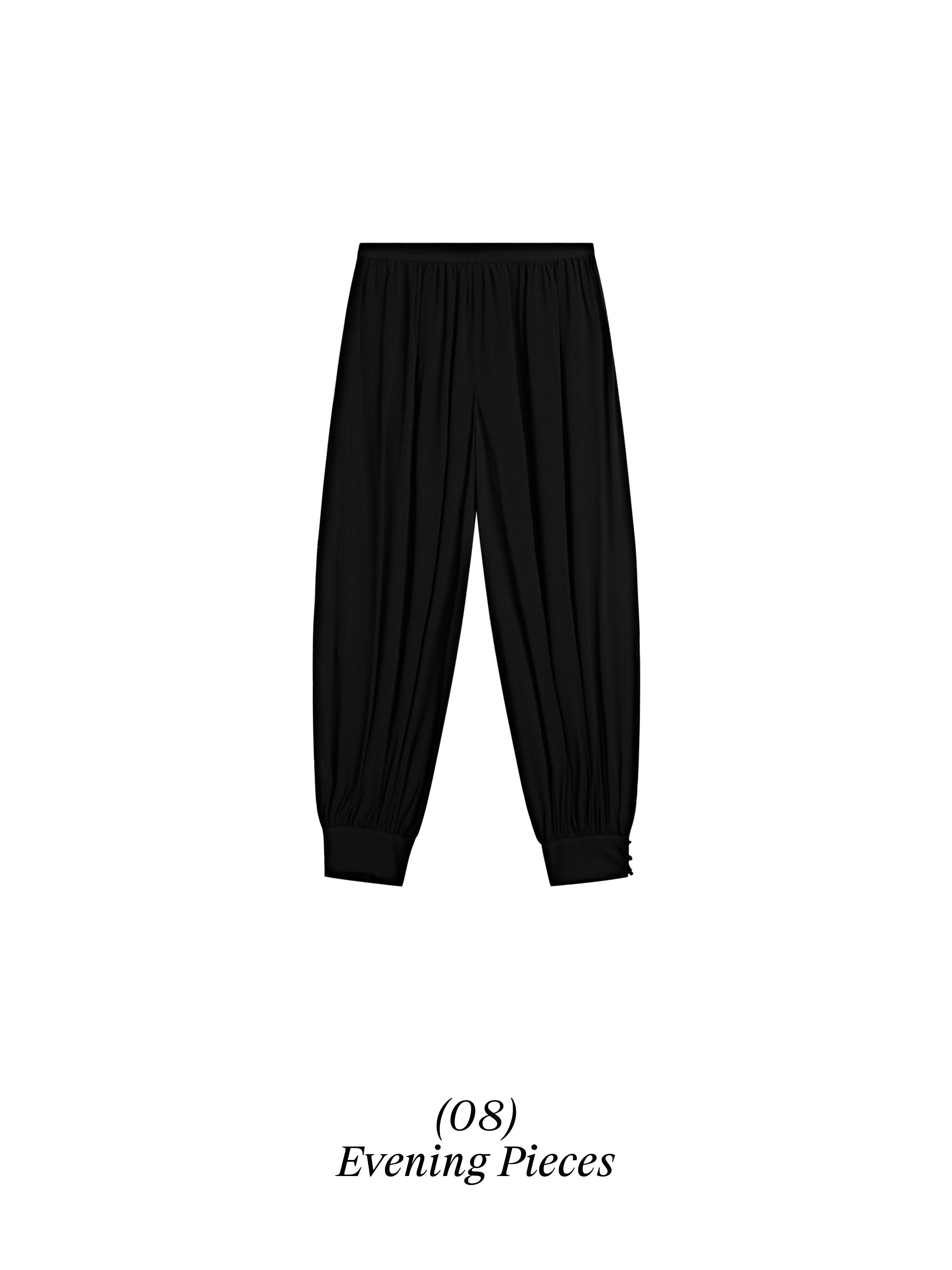 Semi-sheer sarouel trousers with button details — BLACK