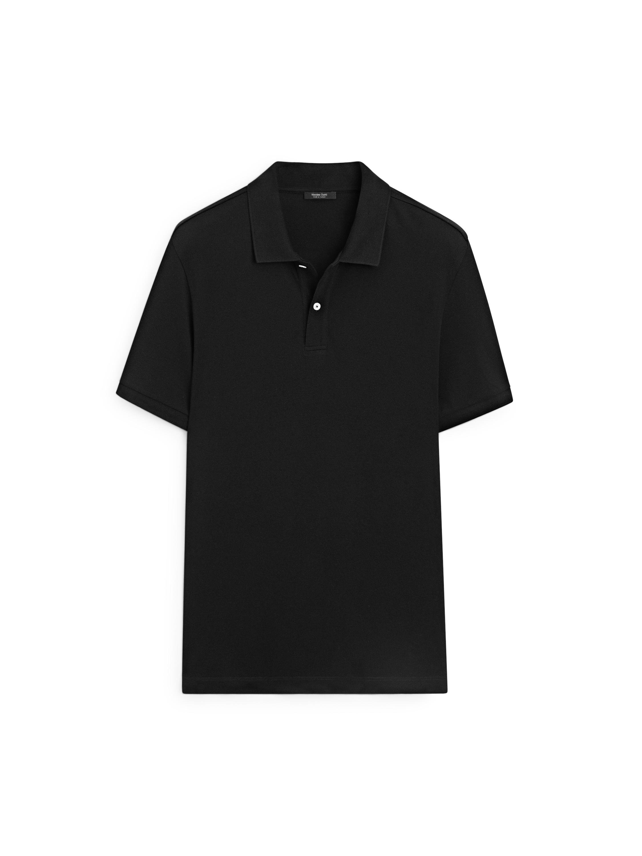 Micro-textured cotton piqué polo shirt — BLACK