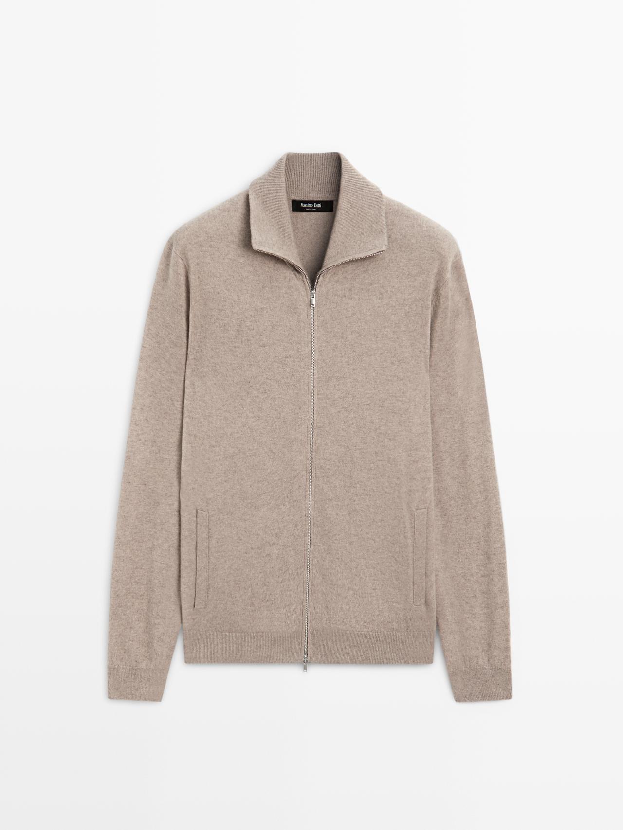 Massimo Dutti - Herre - Cardigan Med Høj Hals Og Lynlåslukning - Sandfarvet - Xl