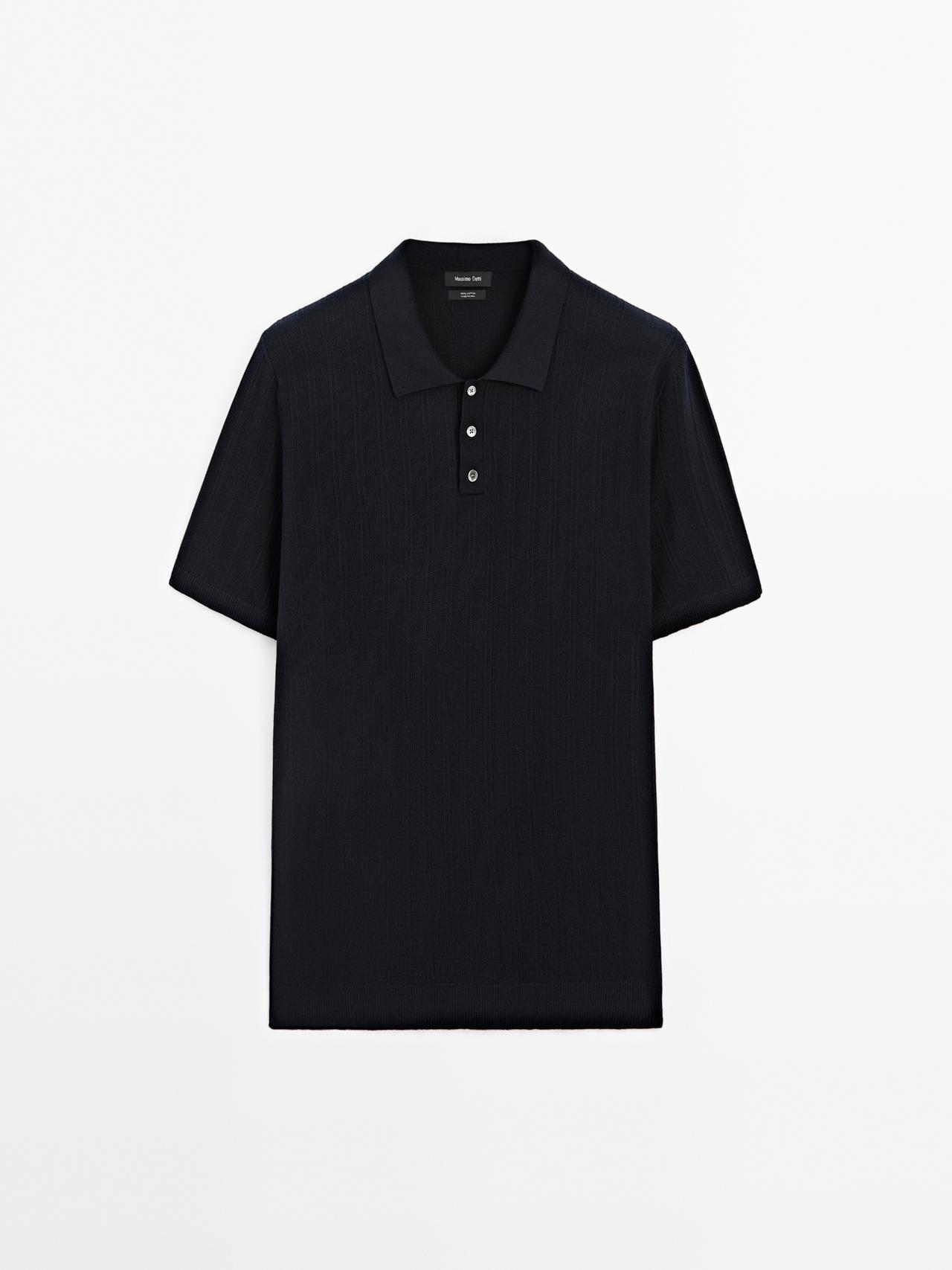 Massimo Dutti - Herre - Poloshirt I Strukturstrik Af 100 % Bomuld - Marineblå - L