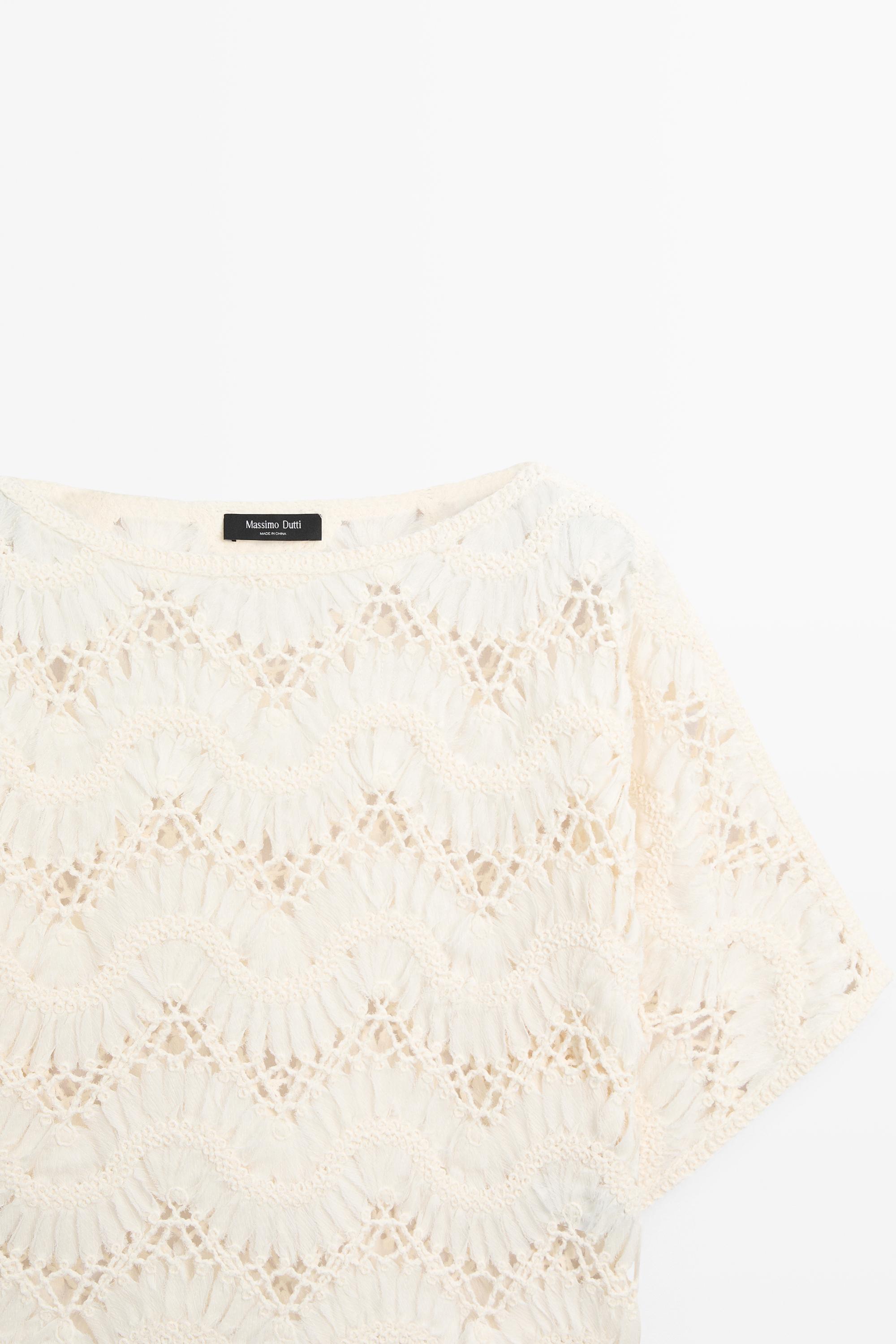 Short sleeve crochet top — CREAM