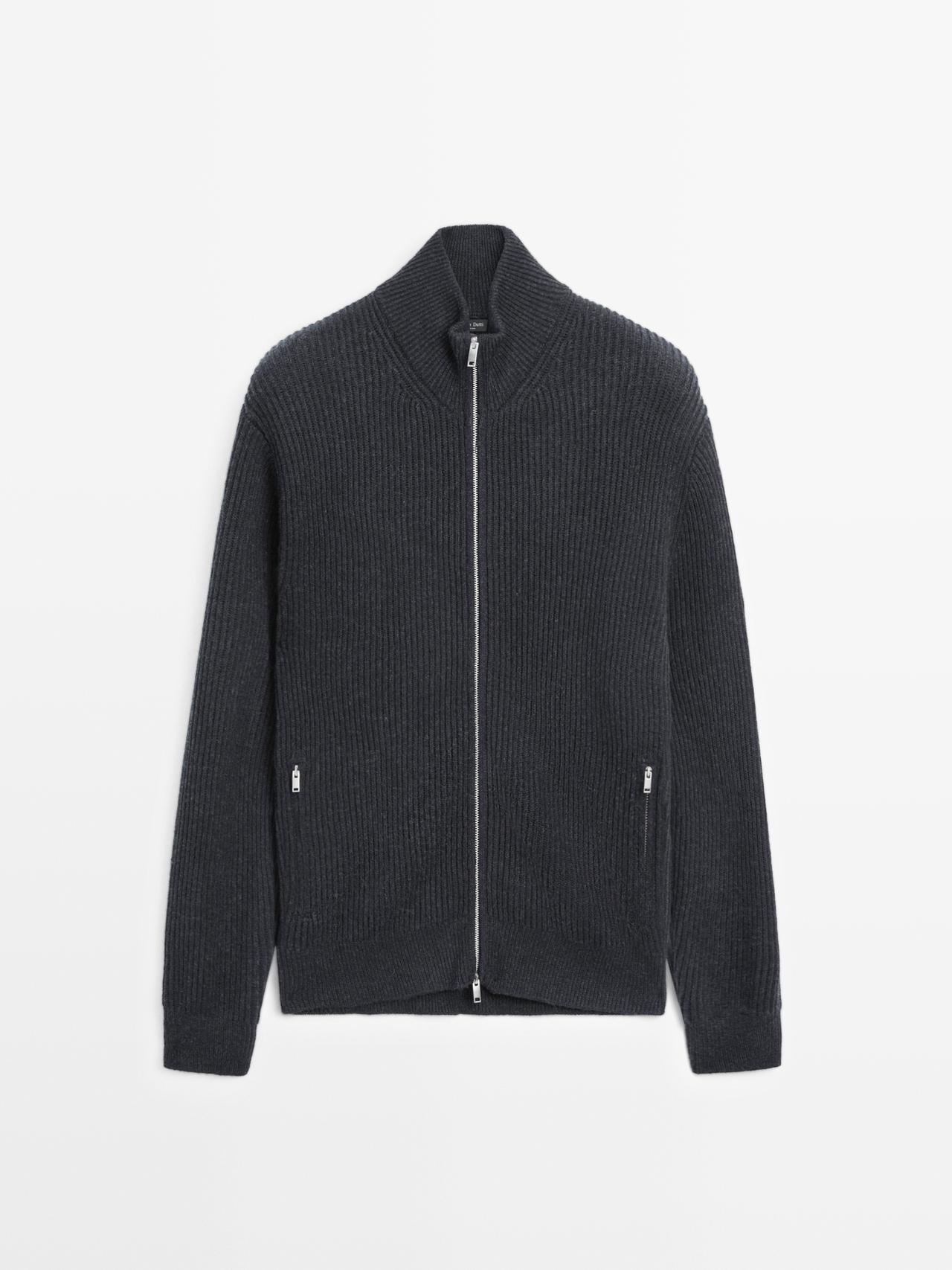 Massimo Dutti - Herre - Cardigan Med Lynlåslommer Og Detalje I Kontrast - Marineblå - M