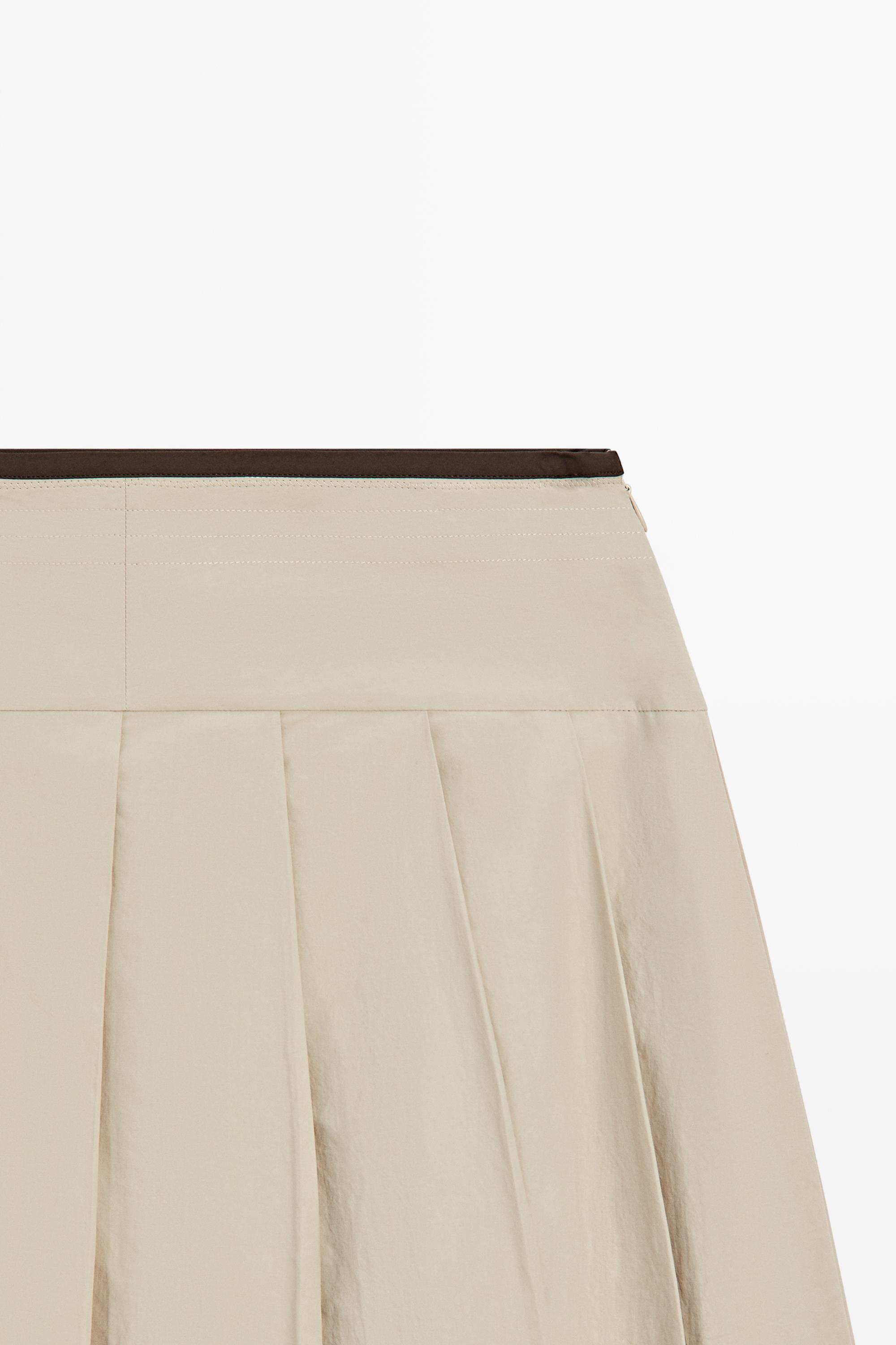 Pleated midi skirt with contrasting sash — SAND