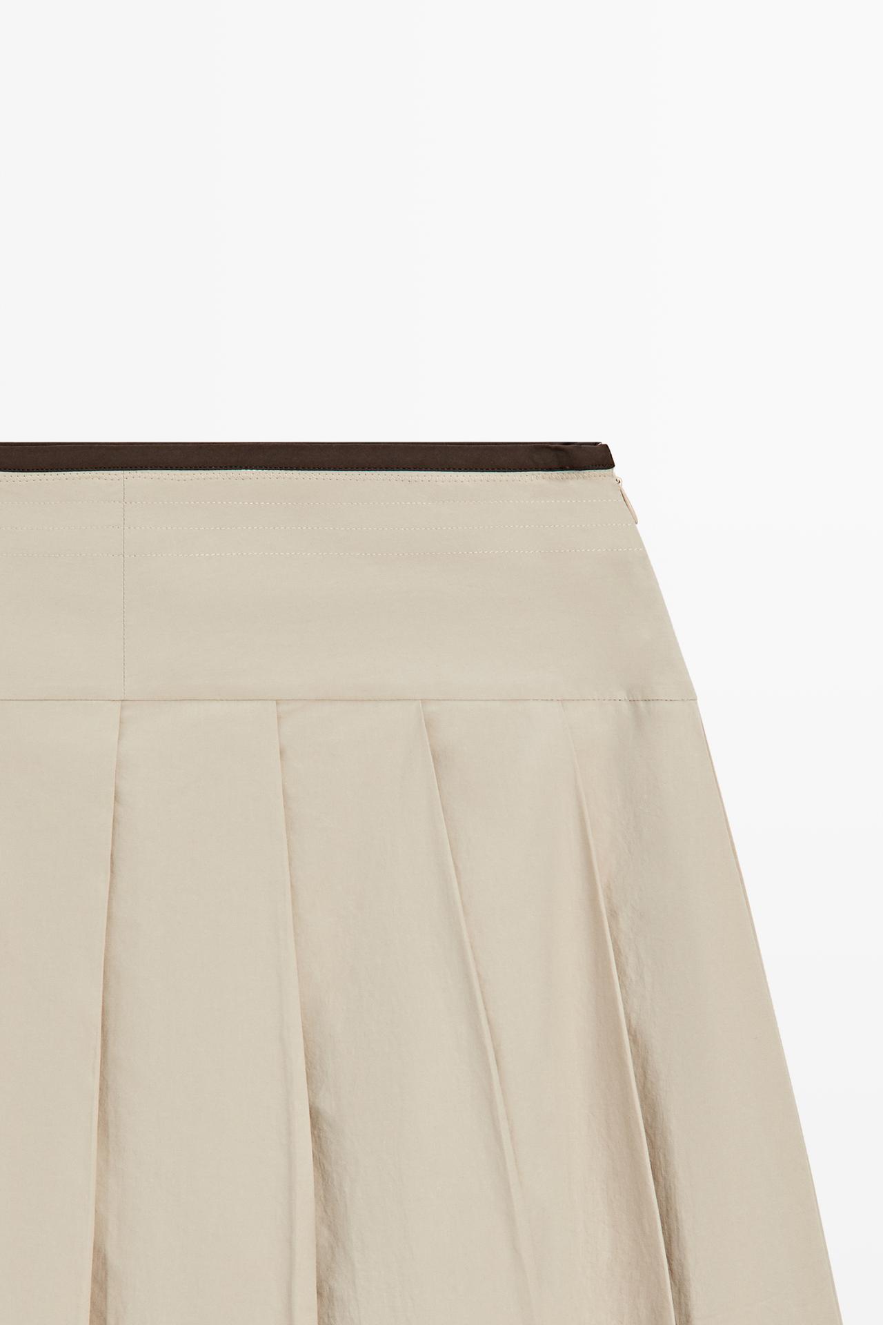 Pleated midi skirt with contrasting sash — SAND