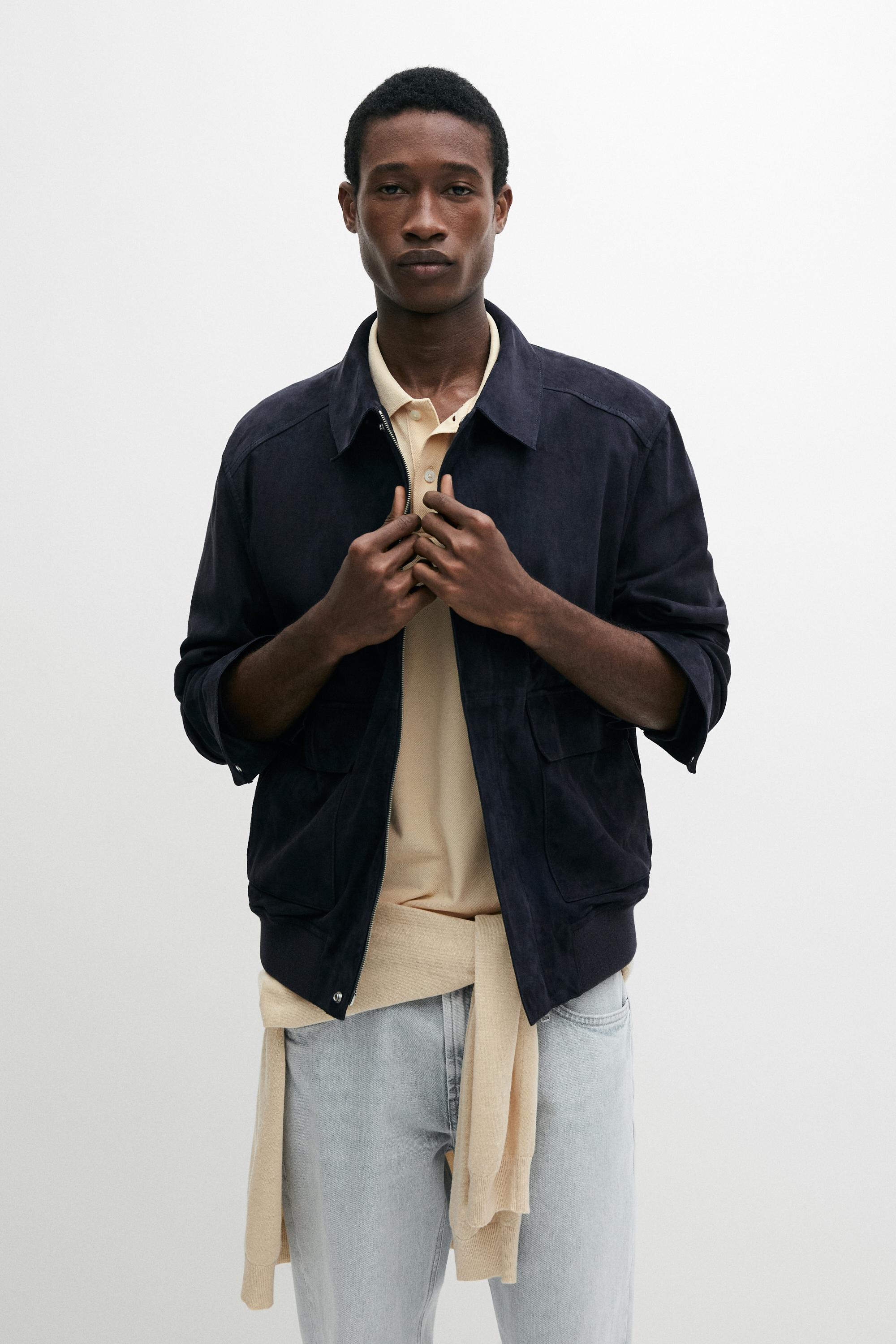 Suede leather jacket with pockets — BLUE