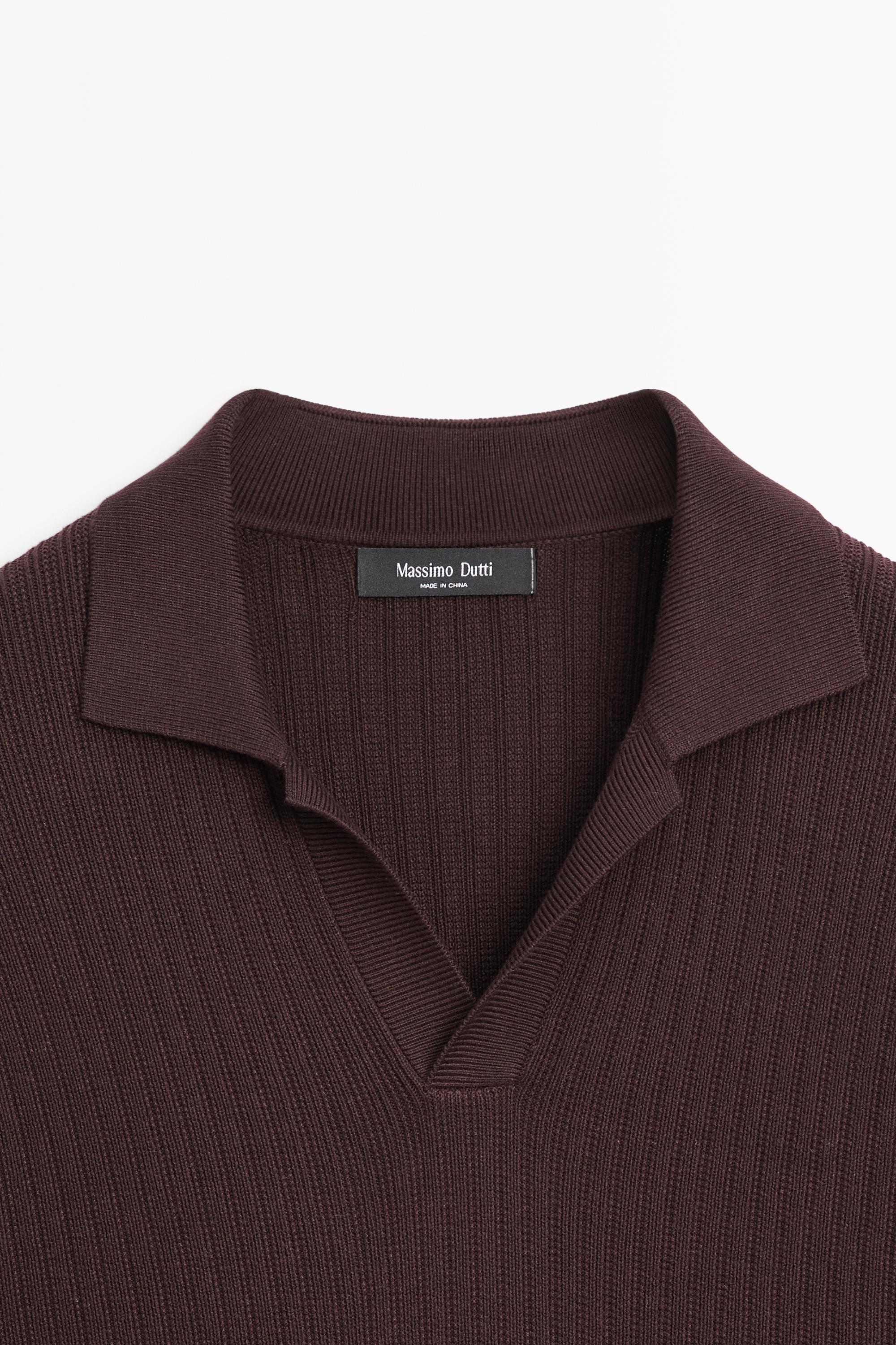Cotton blend knit polo sweater — BURGUNDY