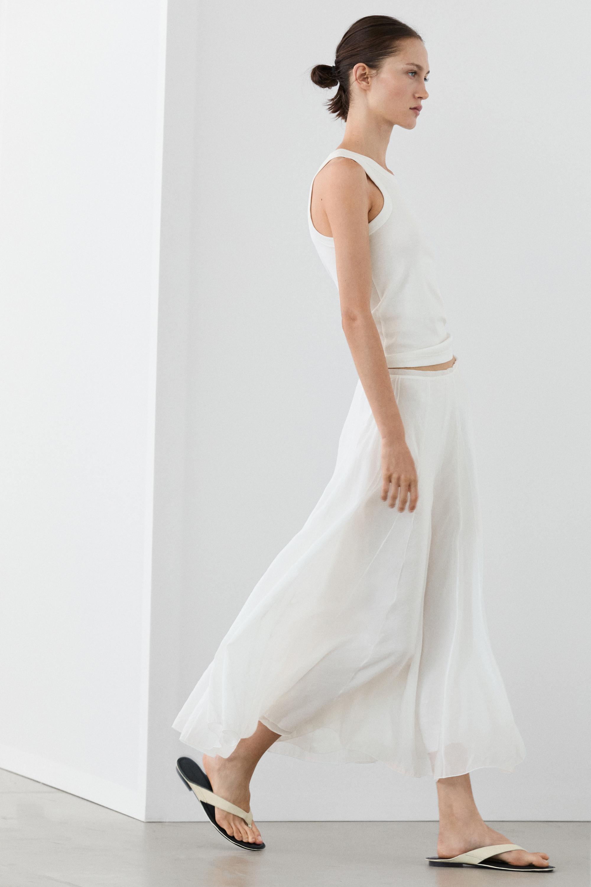 Flowy flared midi skirt — WHITE