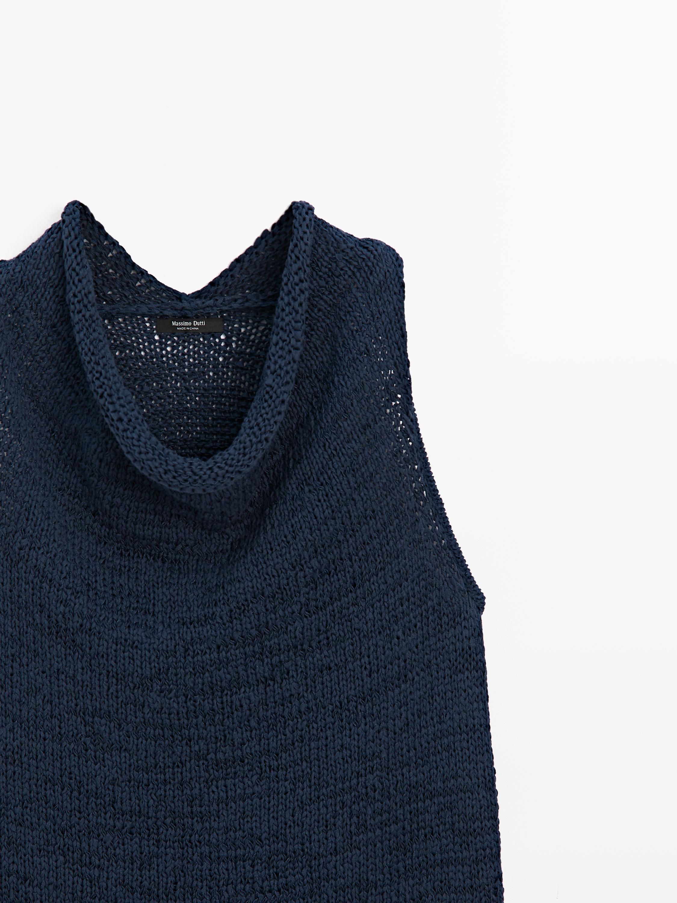 Knit top with draped neckline — Dark Blue
