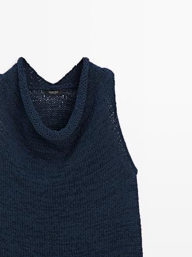 Knit top with draped neckline — Dark Blue 4