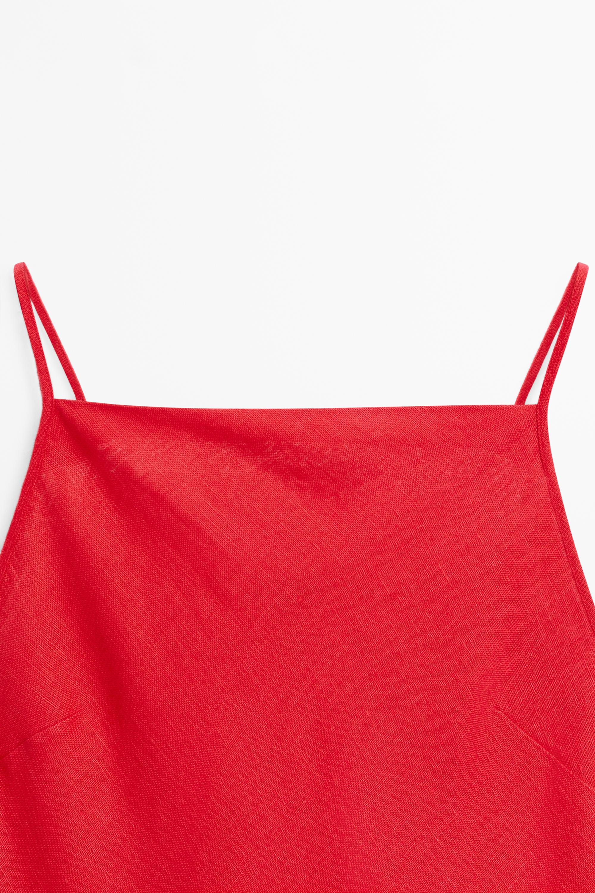 100% linen midi dress with straight neckline — RED