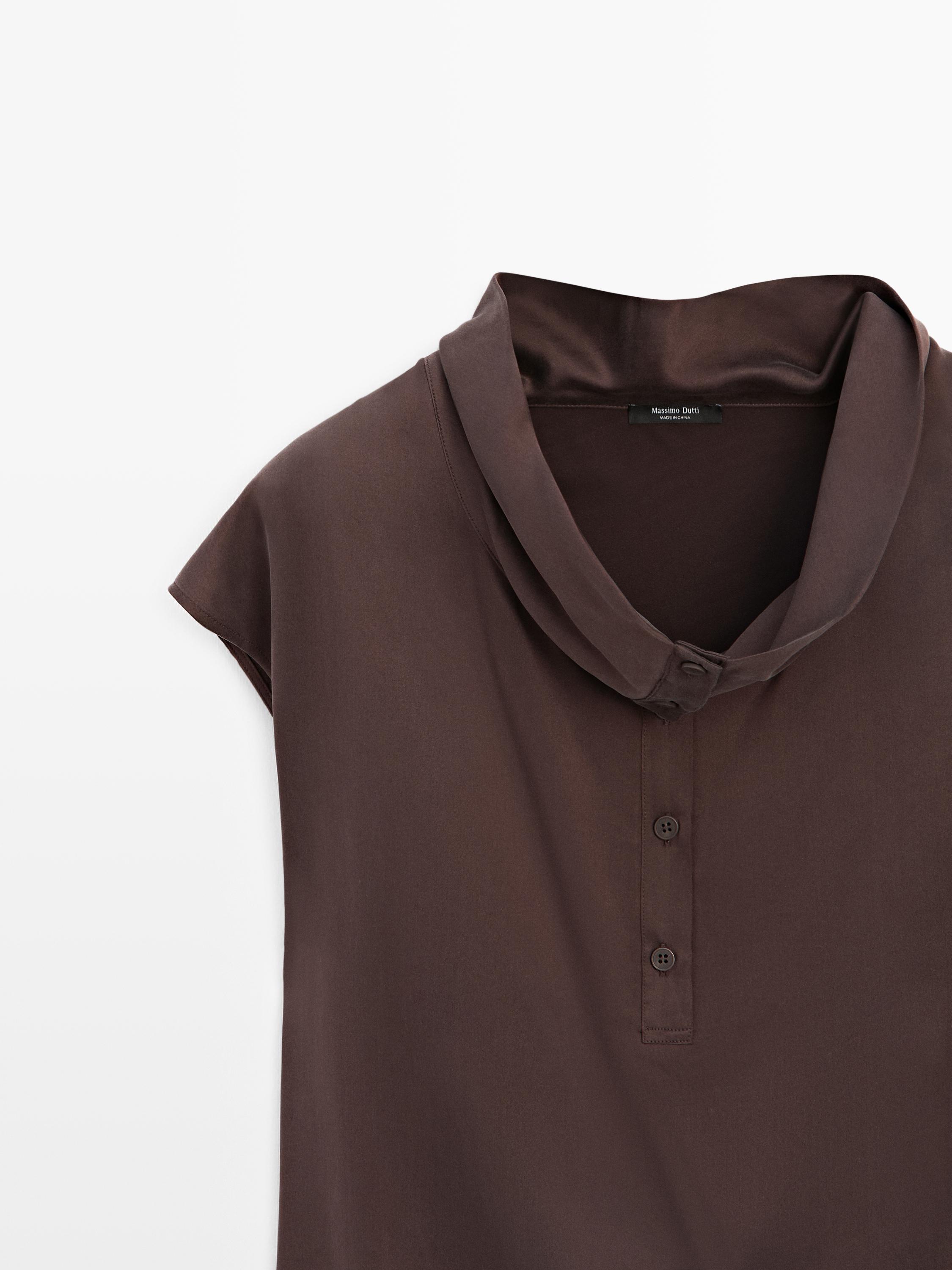 Asymmetric draped top — BROWN