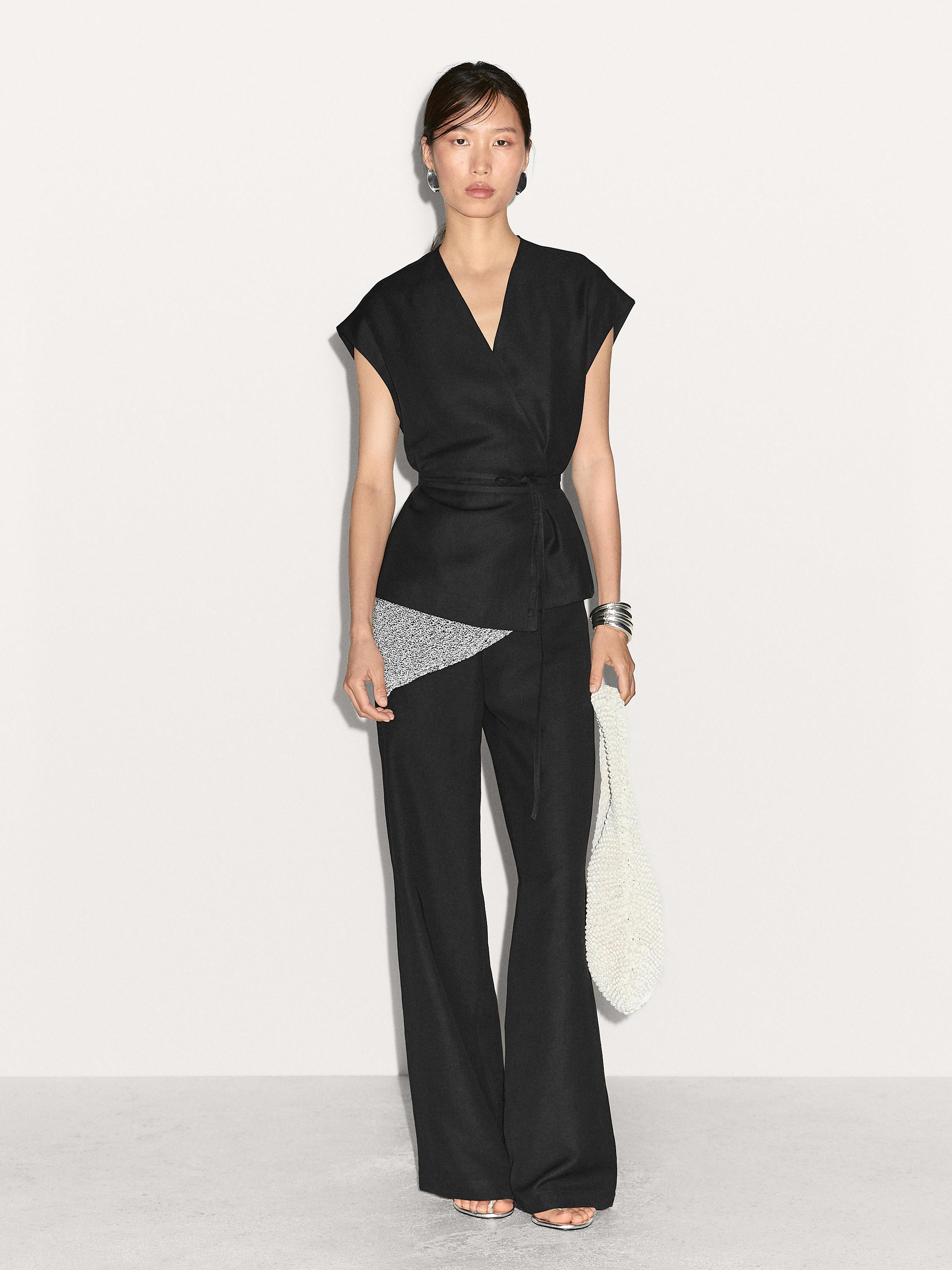 Straight fit flowing linen blend trousers