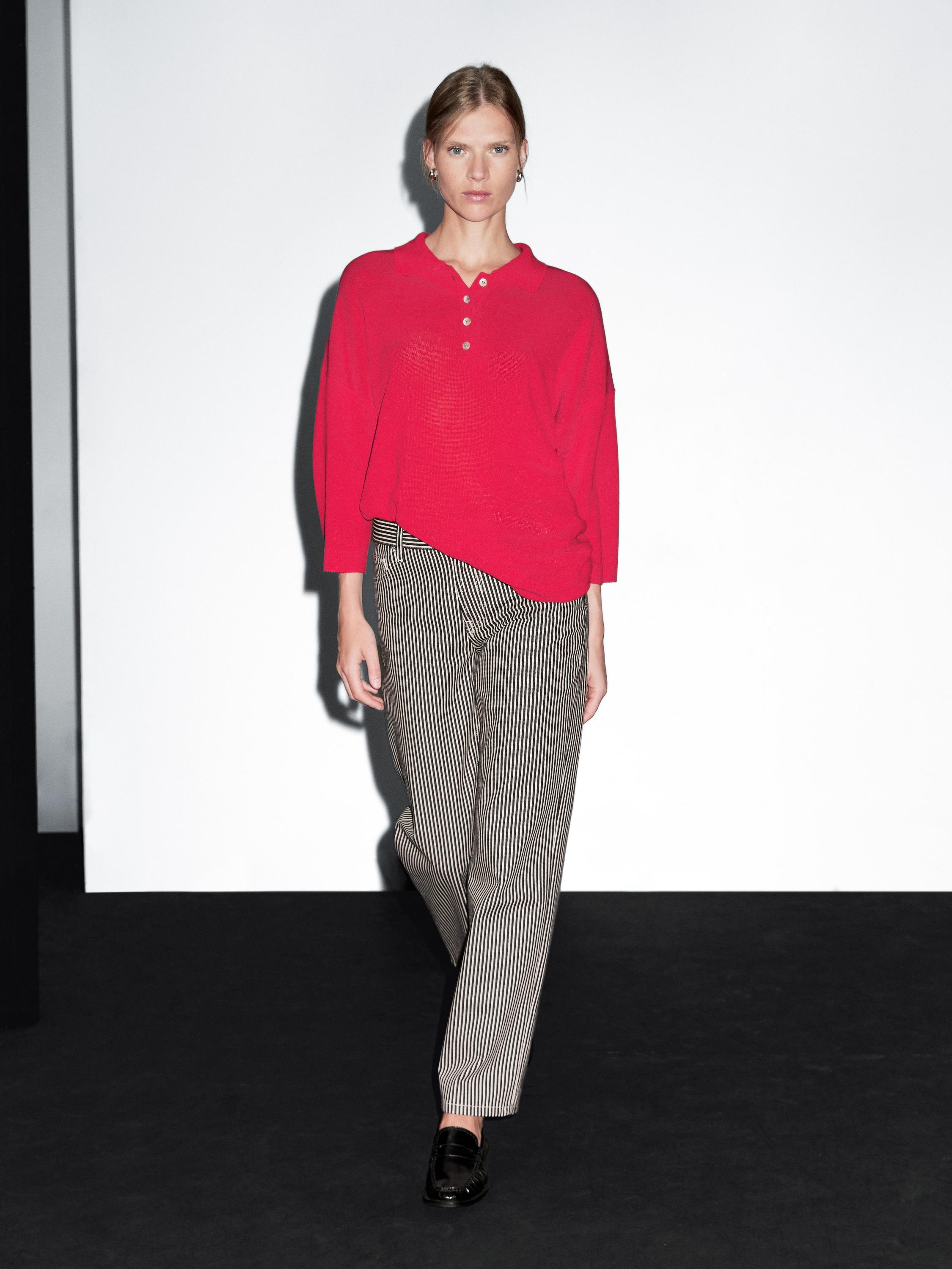 Striped low-rise straight-leg jeans