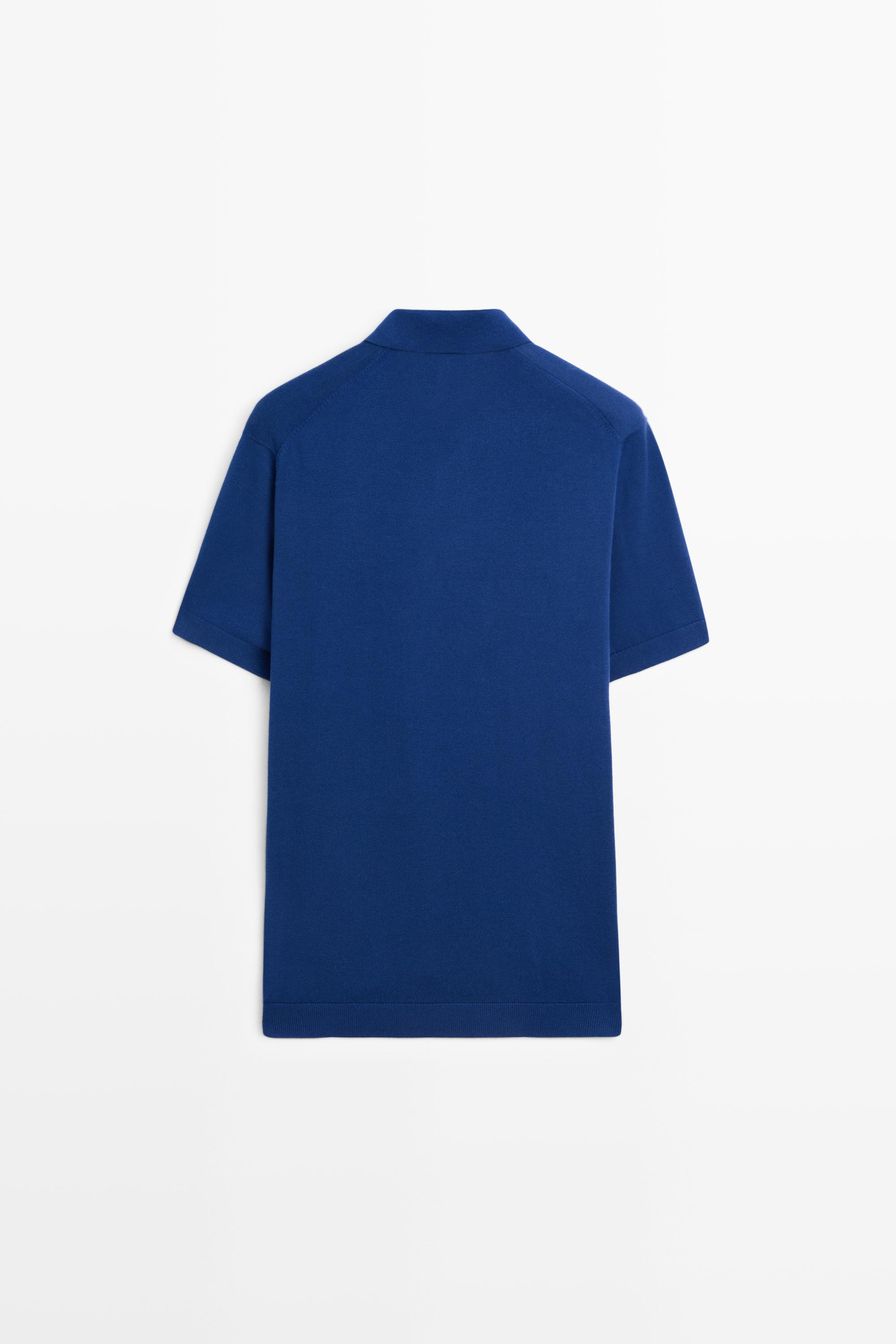 100% cotton V-neck knit polo — Electric blue