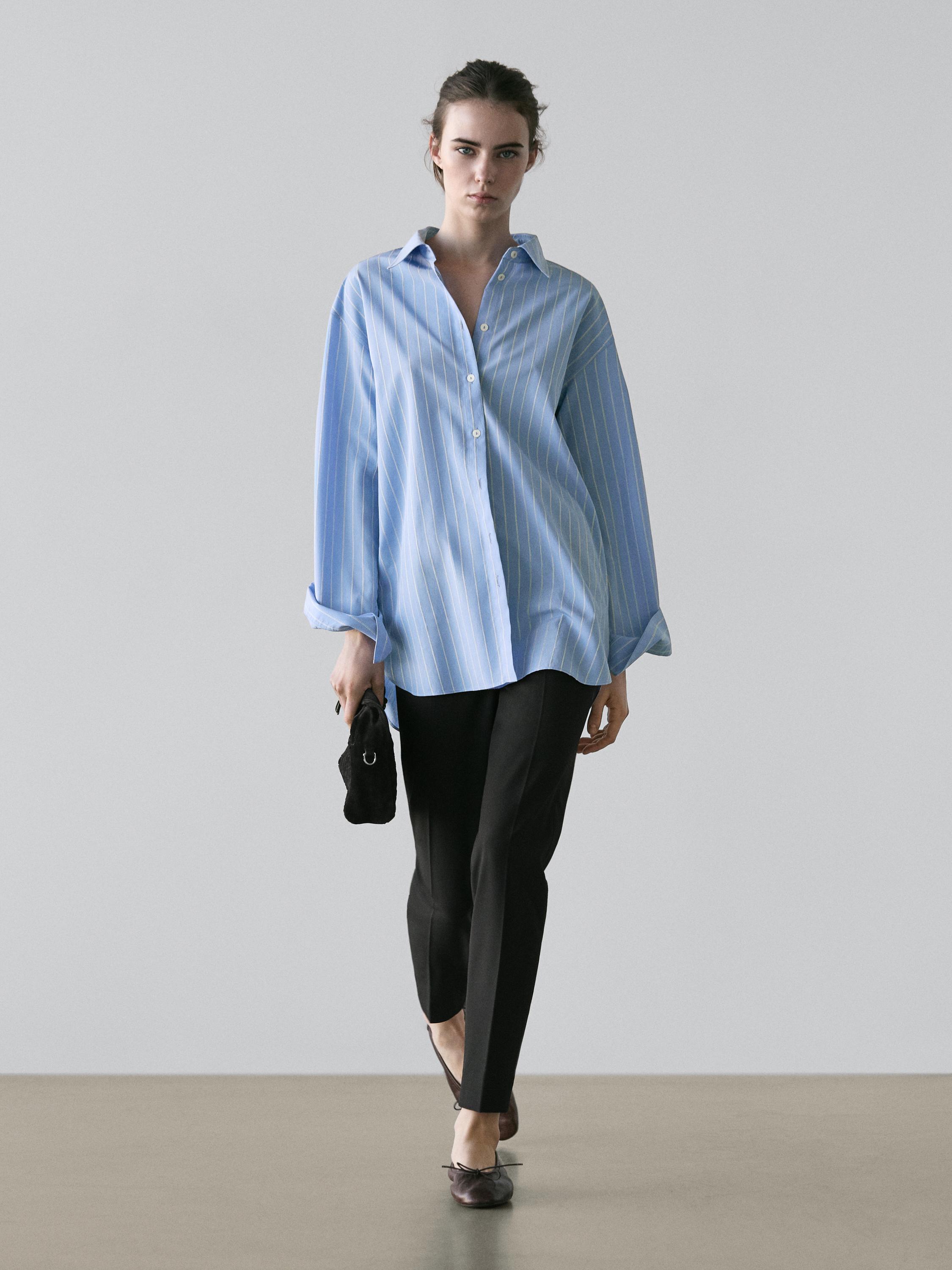 Striped loose-fitting shirt — BLUE