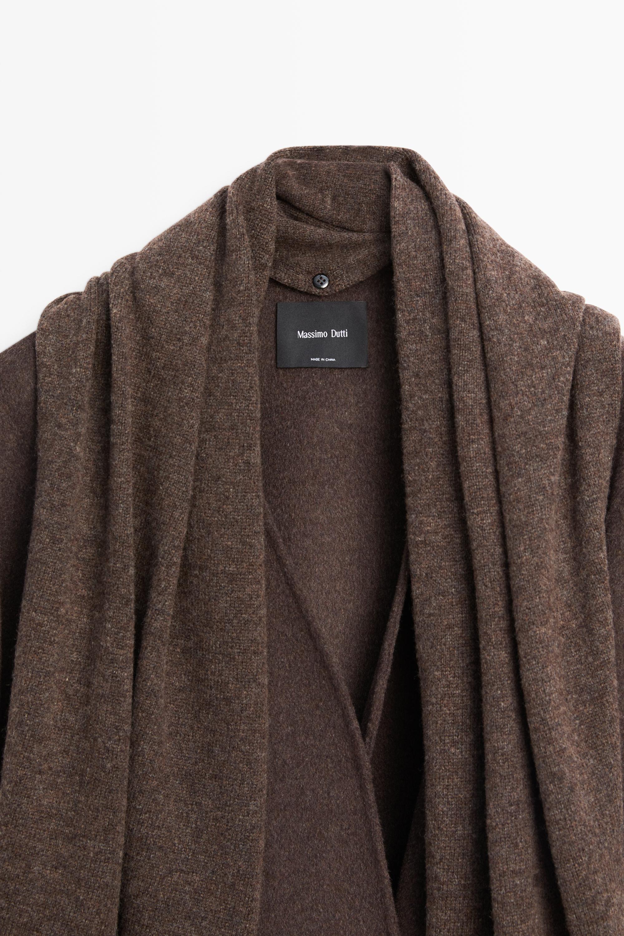 Wool-blend coat with scarf detail — BROWN