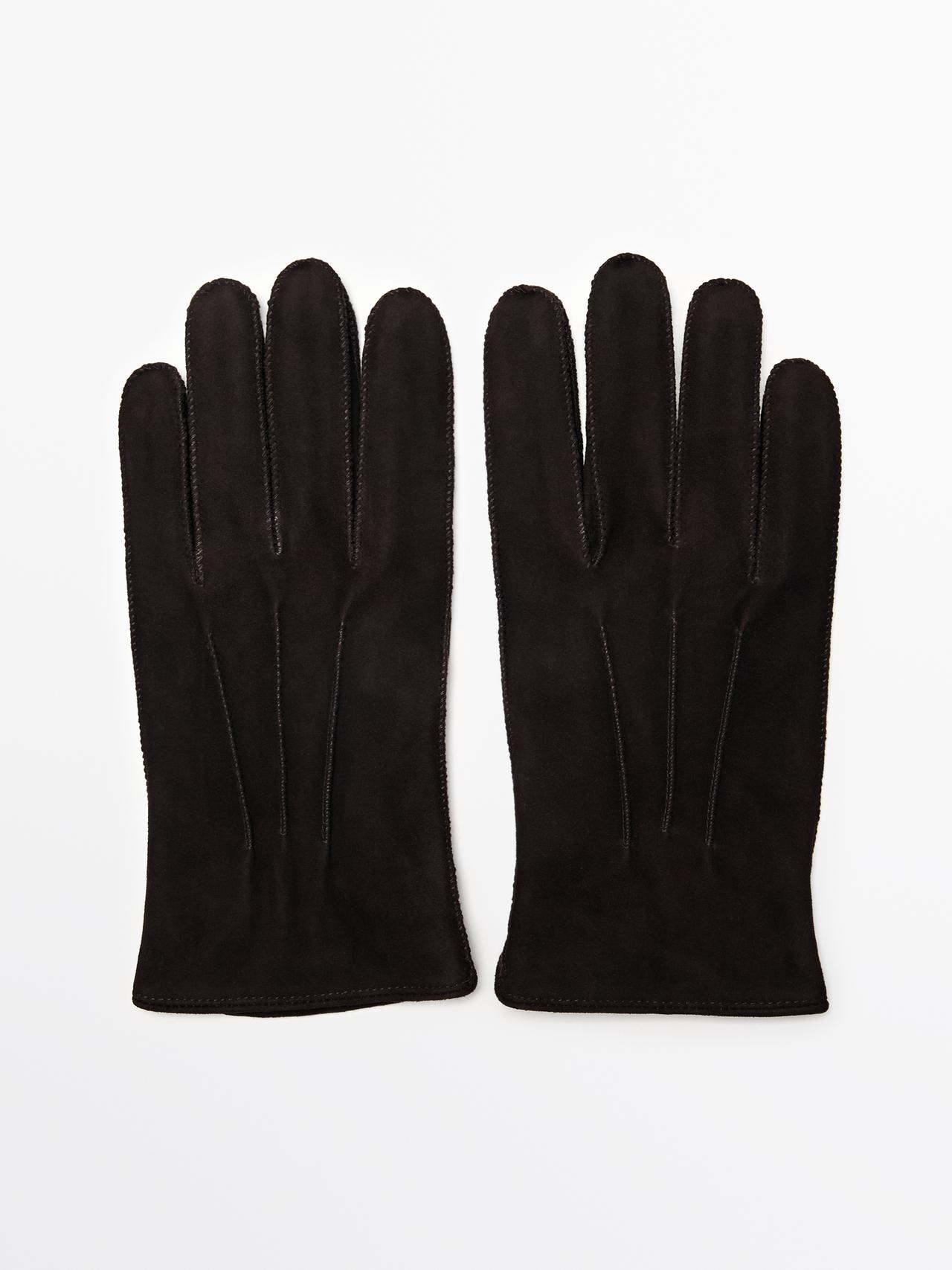 Massimo Dutti - Herre - Handsker I Gedeskind Med Ruskindsfinish - Brun - L