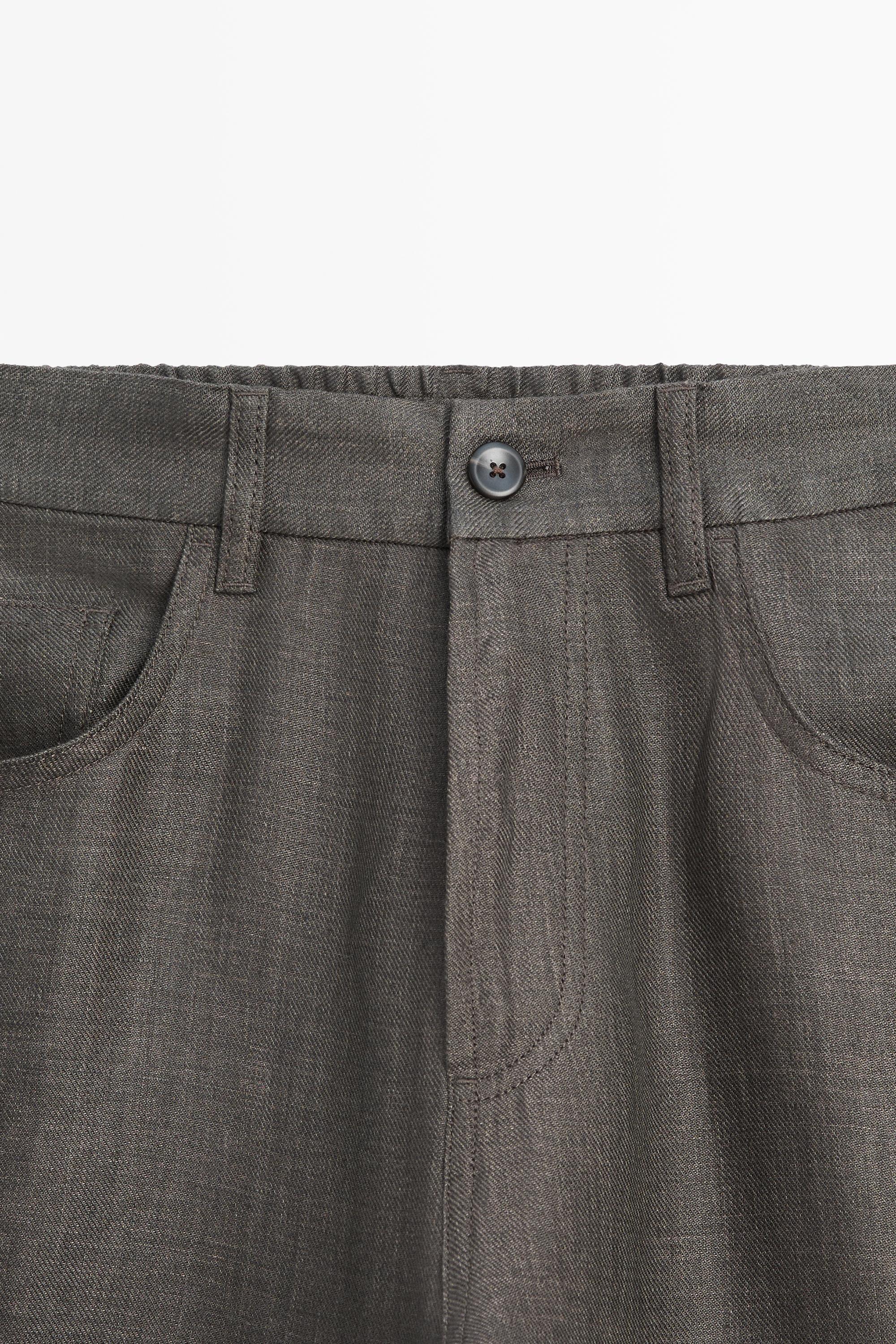 Wide-leg linen trousers — Greyish green