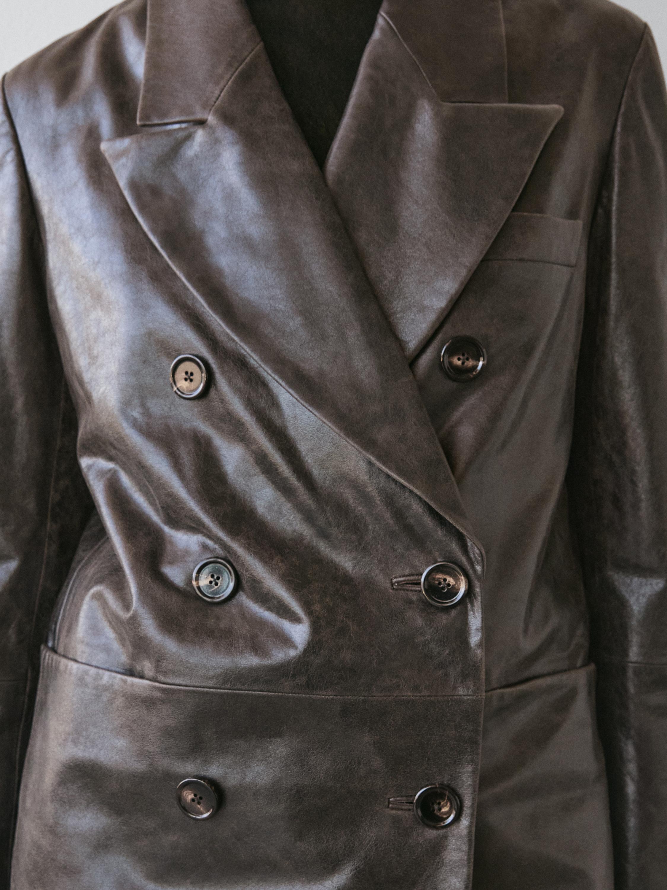 100% nappa leather buttoned blazer - STUDIO — BROWN