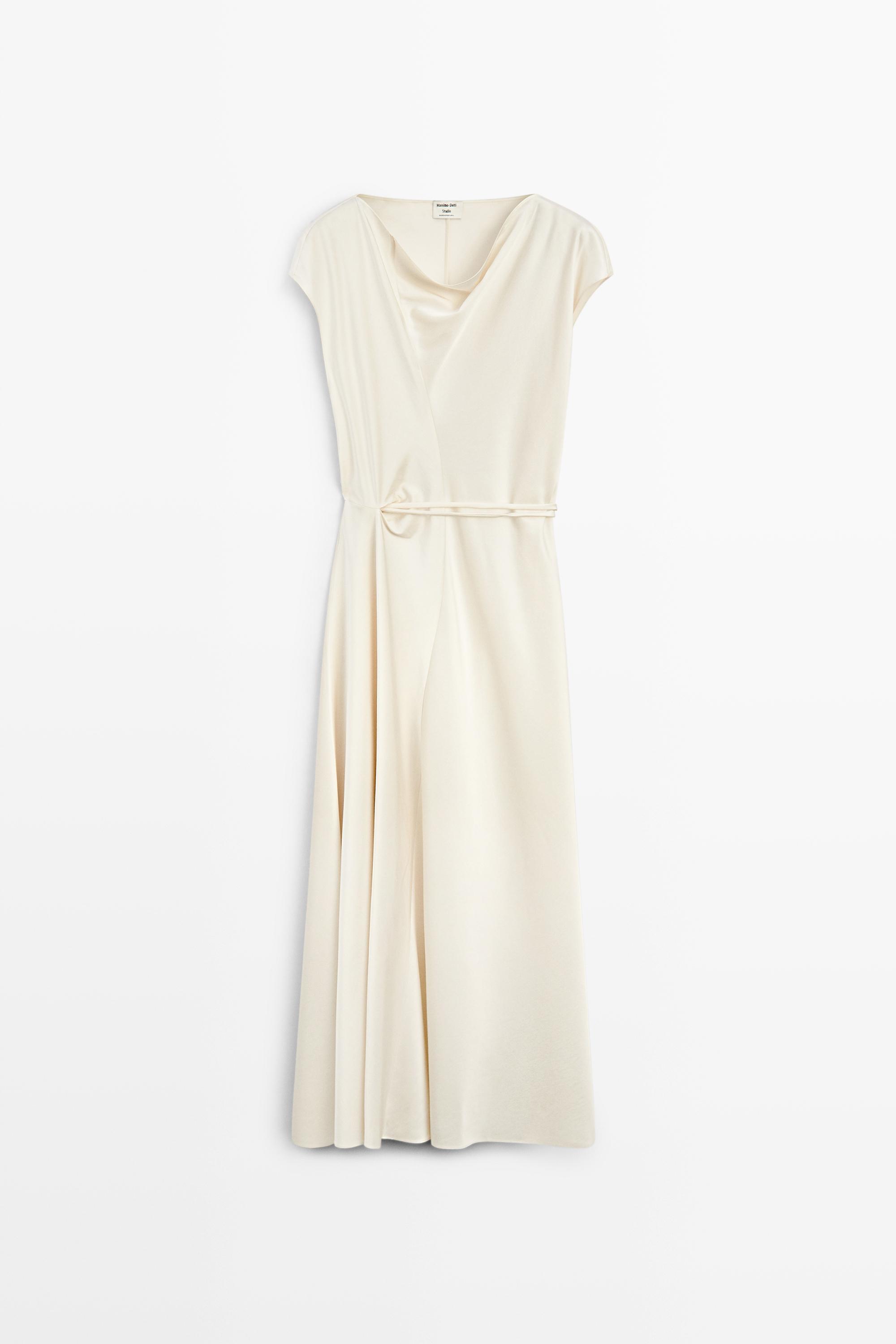 Draped Neckline Flowing Dress - STUDIO — CREAM