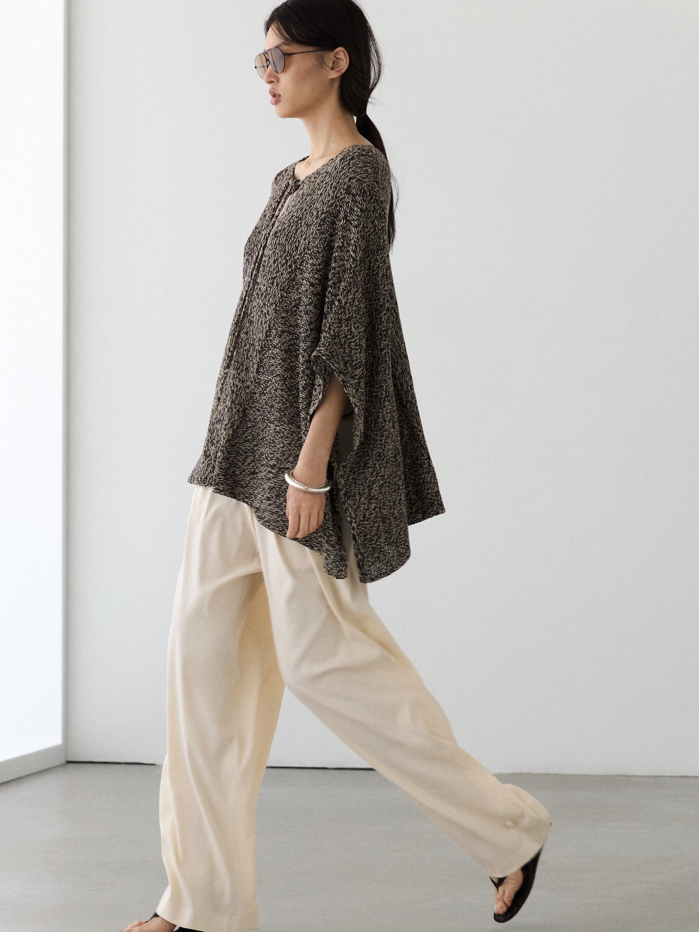 Cotton blend knit cape — BROWN