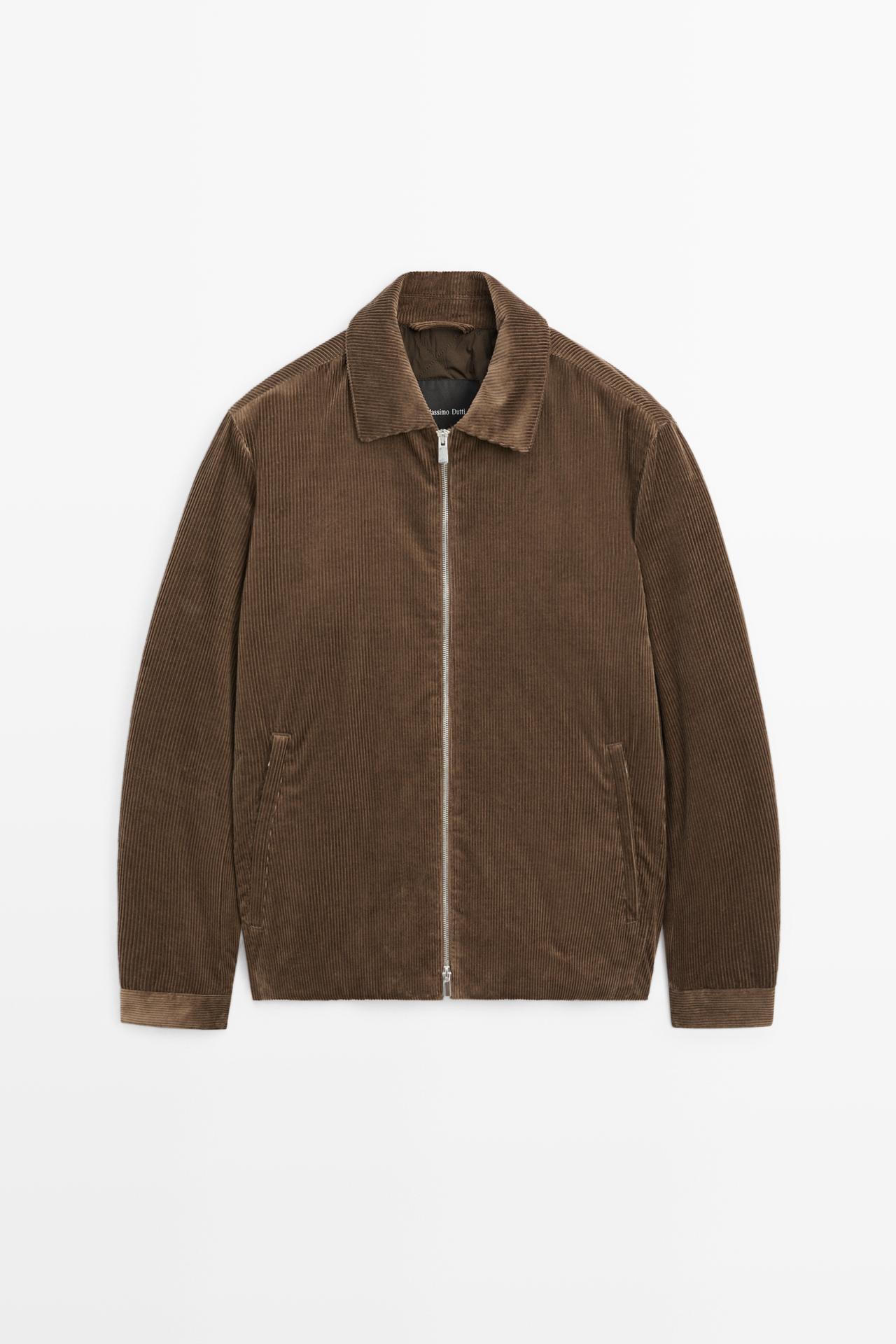 Corduroy jacket with zip — BEIGE