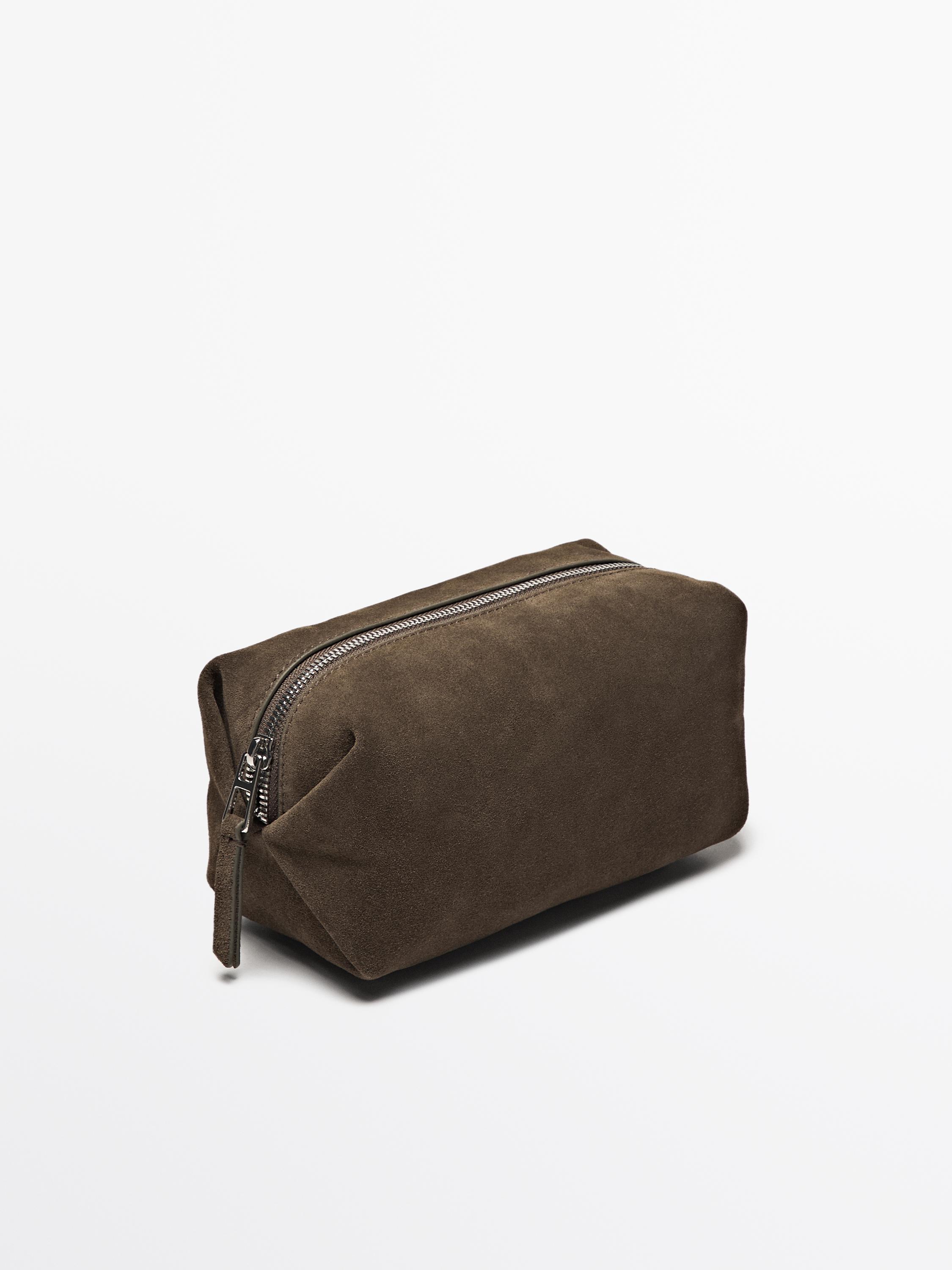 Split leather toiletry bag