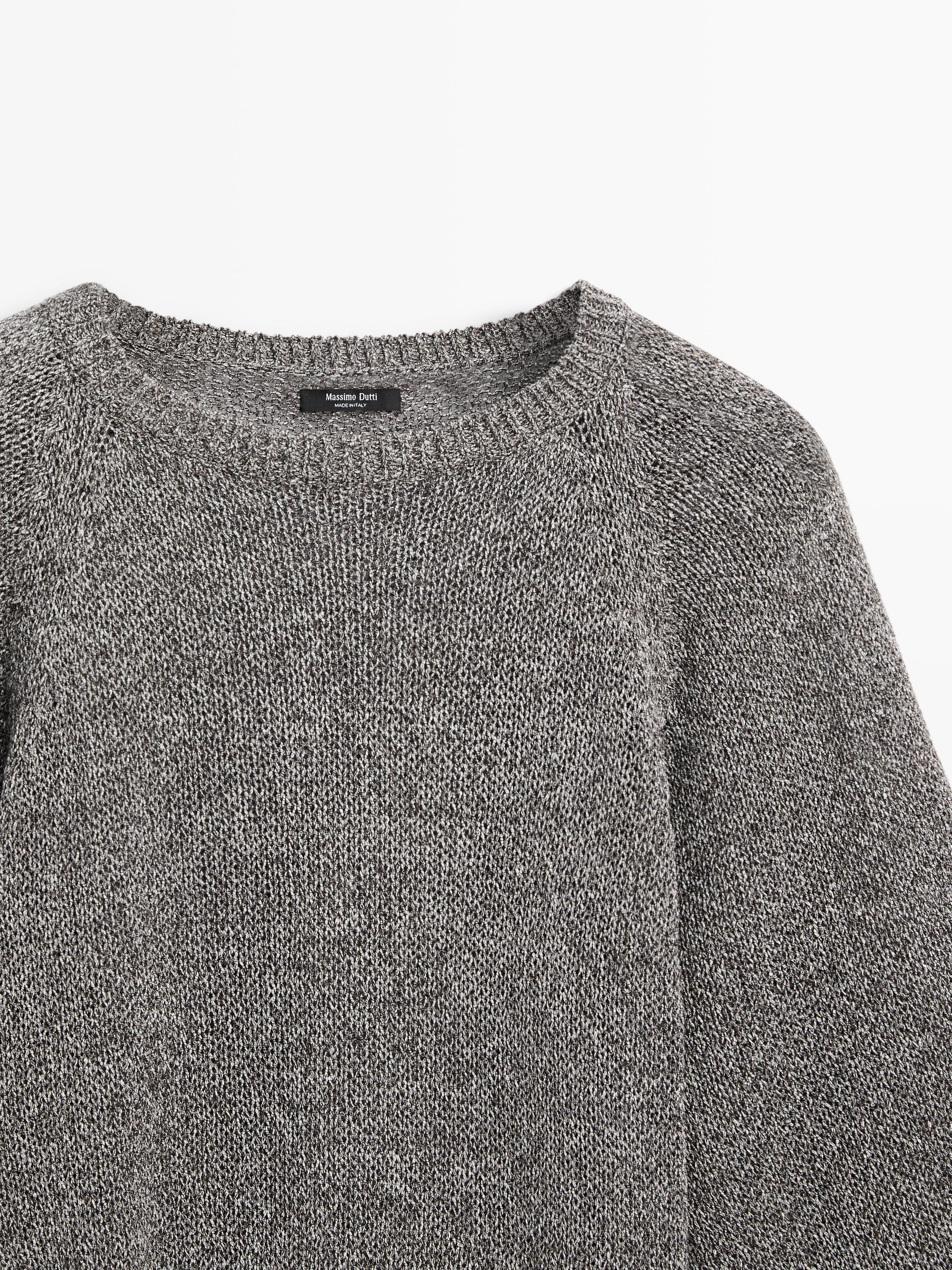 Cotton blend heathered knit sweater — MEDIUM GREY