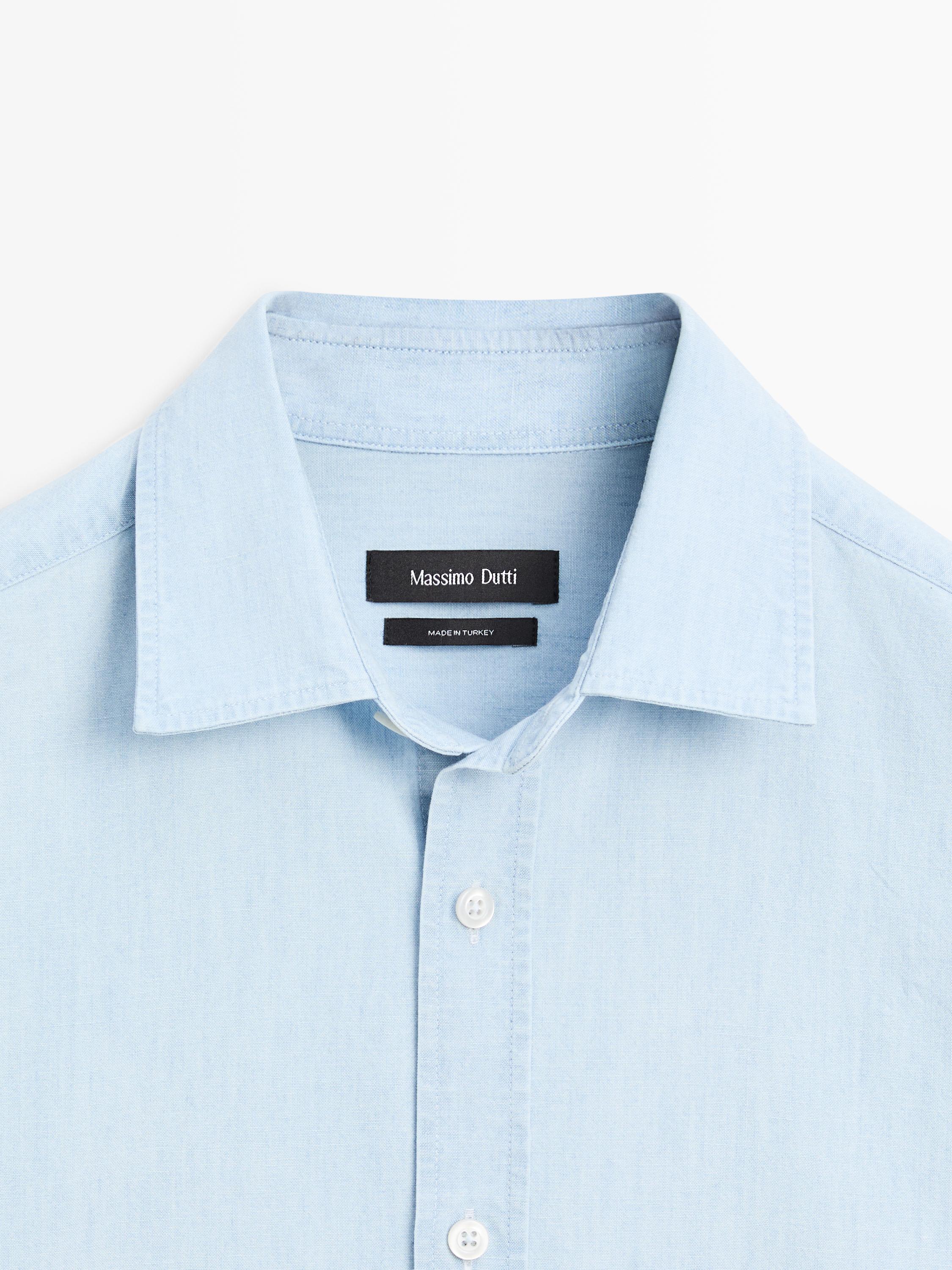 100% cotton regular fit denim shirt — SKY BLUE