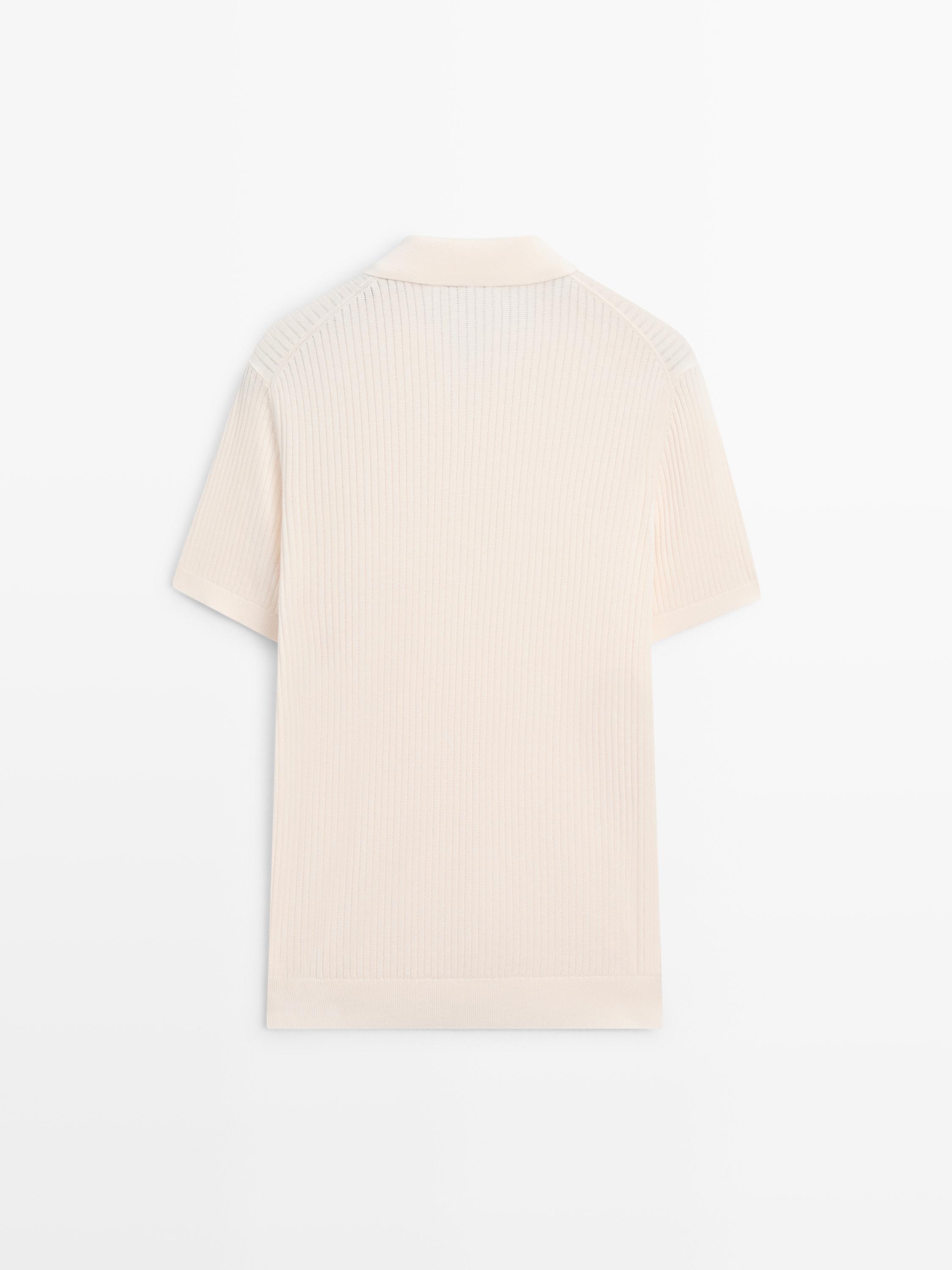 Quarter-zip knit polo sweater — CREAM