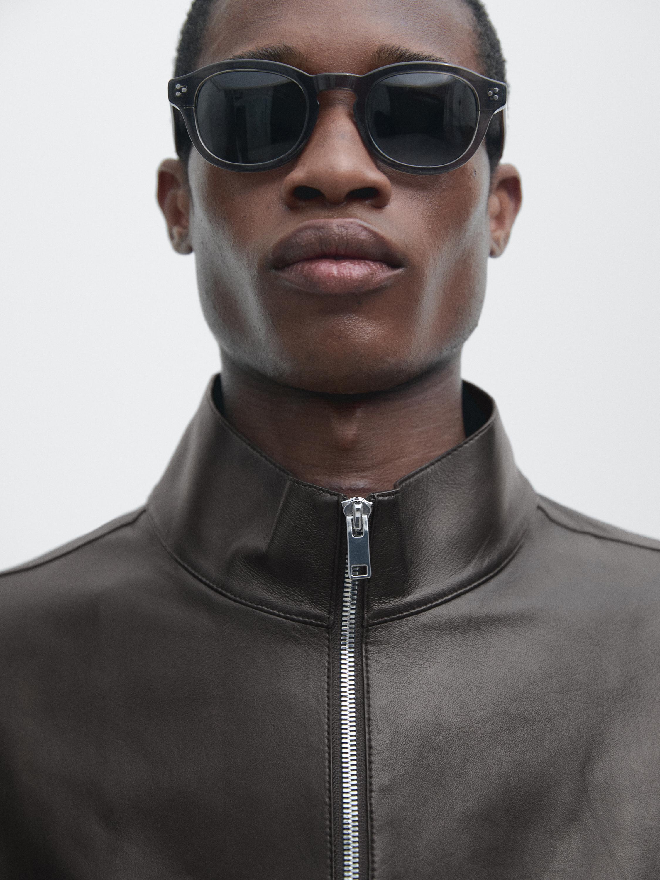 Distressed effect nappa leather jacket — BROWN