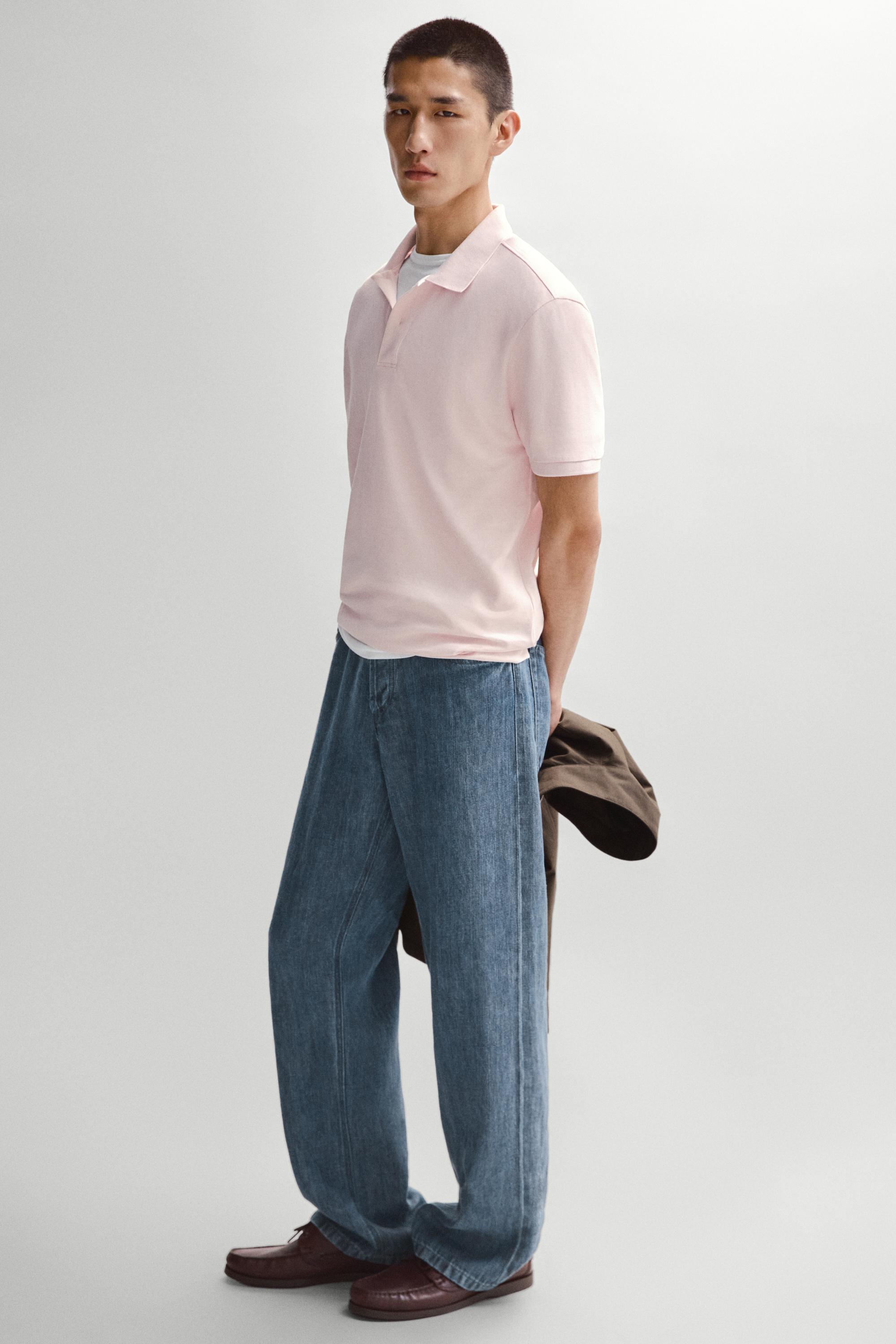Micro-textured cotton piqué polo shirt — ROSE PINK