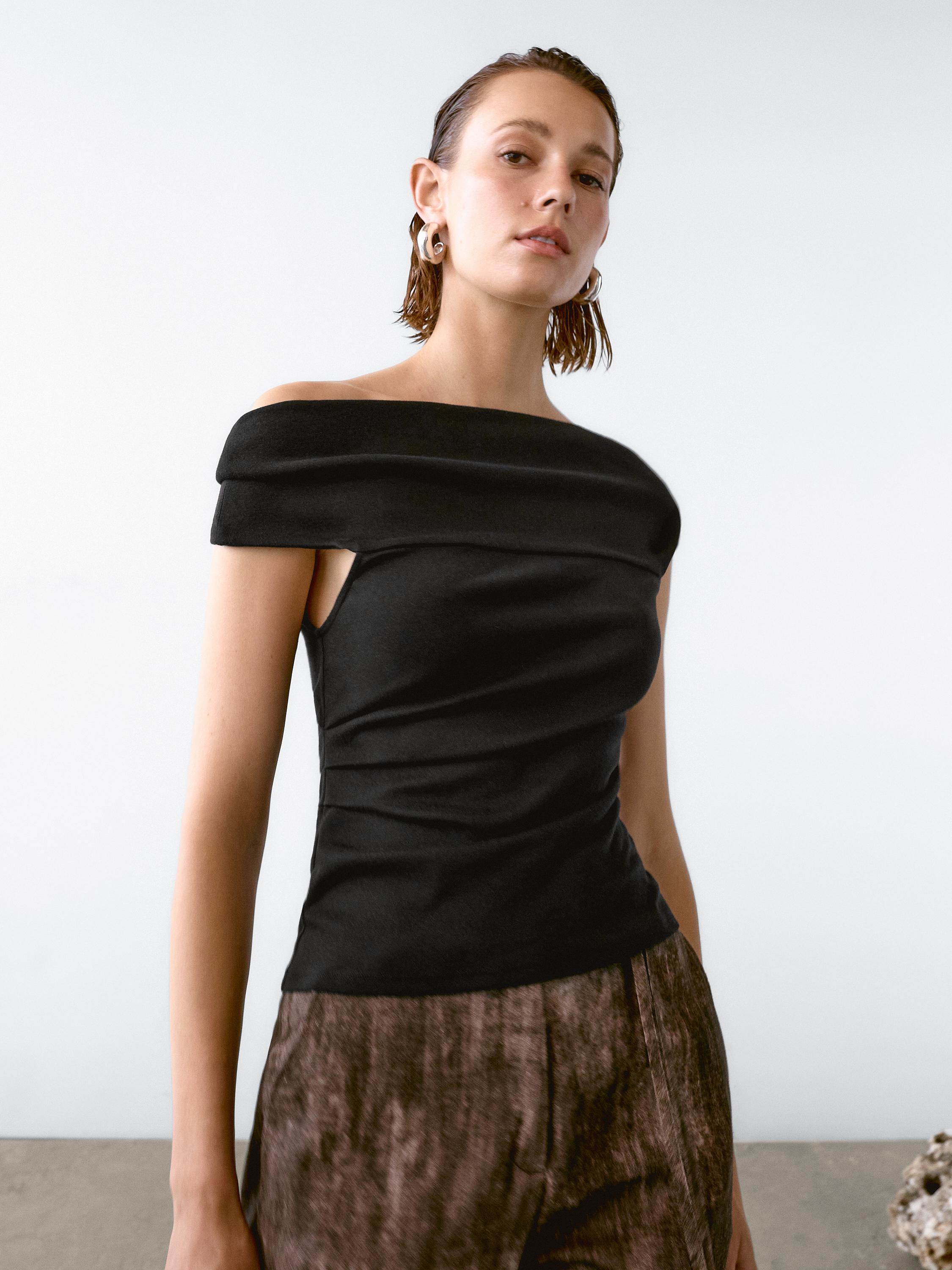 Draped strapless top