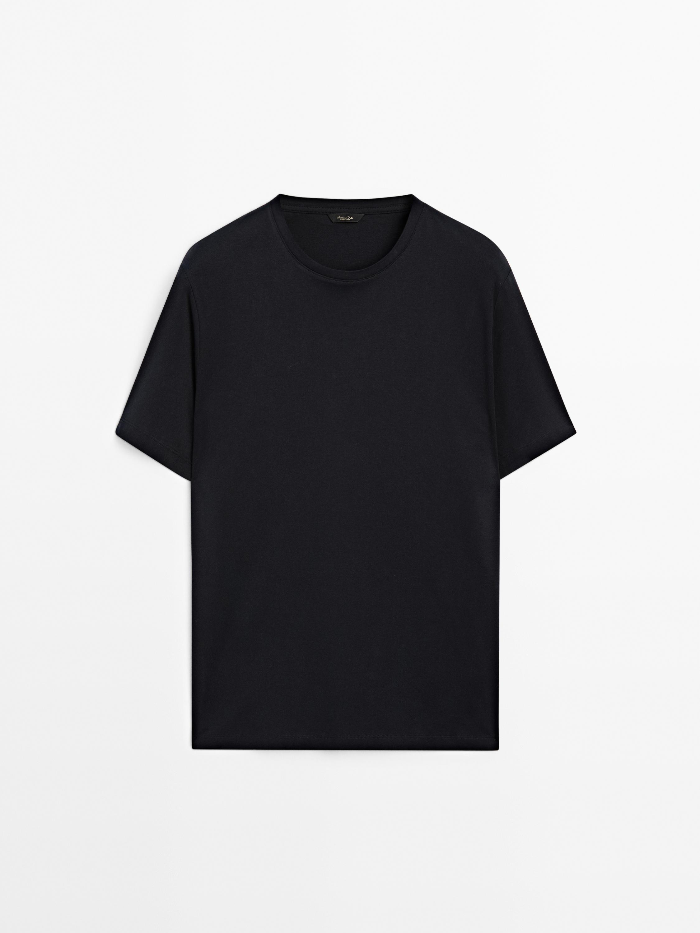 Navy Massimo Dutti Basic T Shirt 100% Mercerised Cotton T-shirt