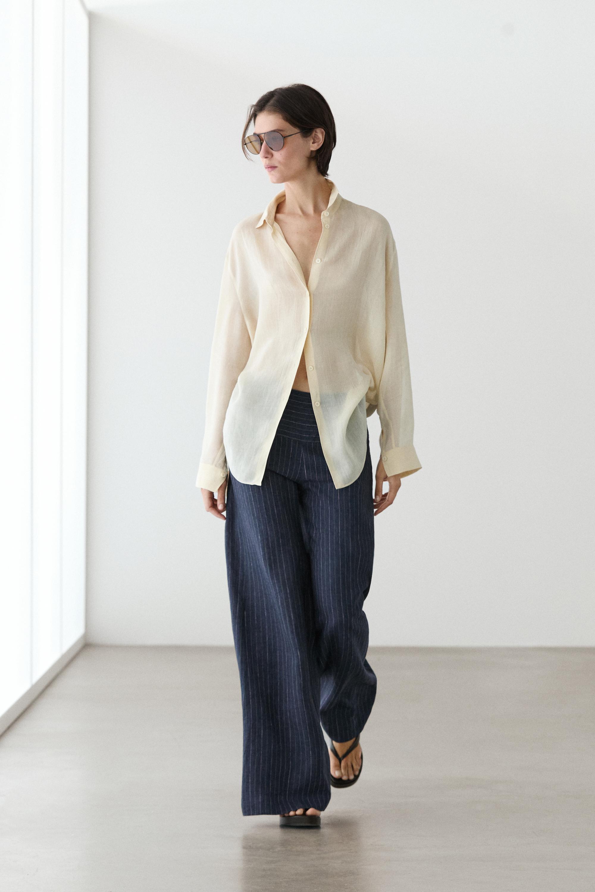 Pantalon flare rayé en lin
