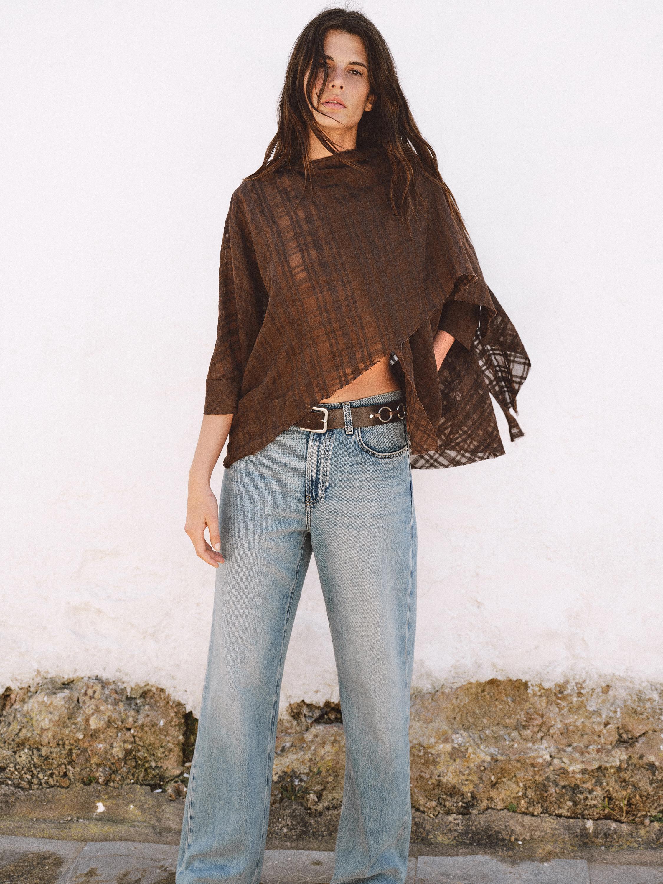 Check linen blend cape