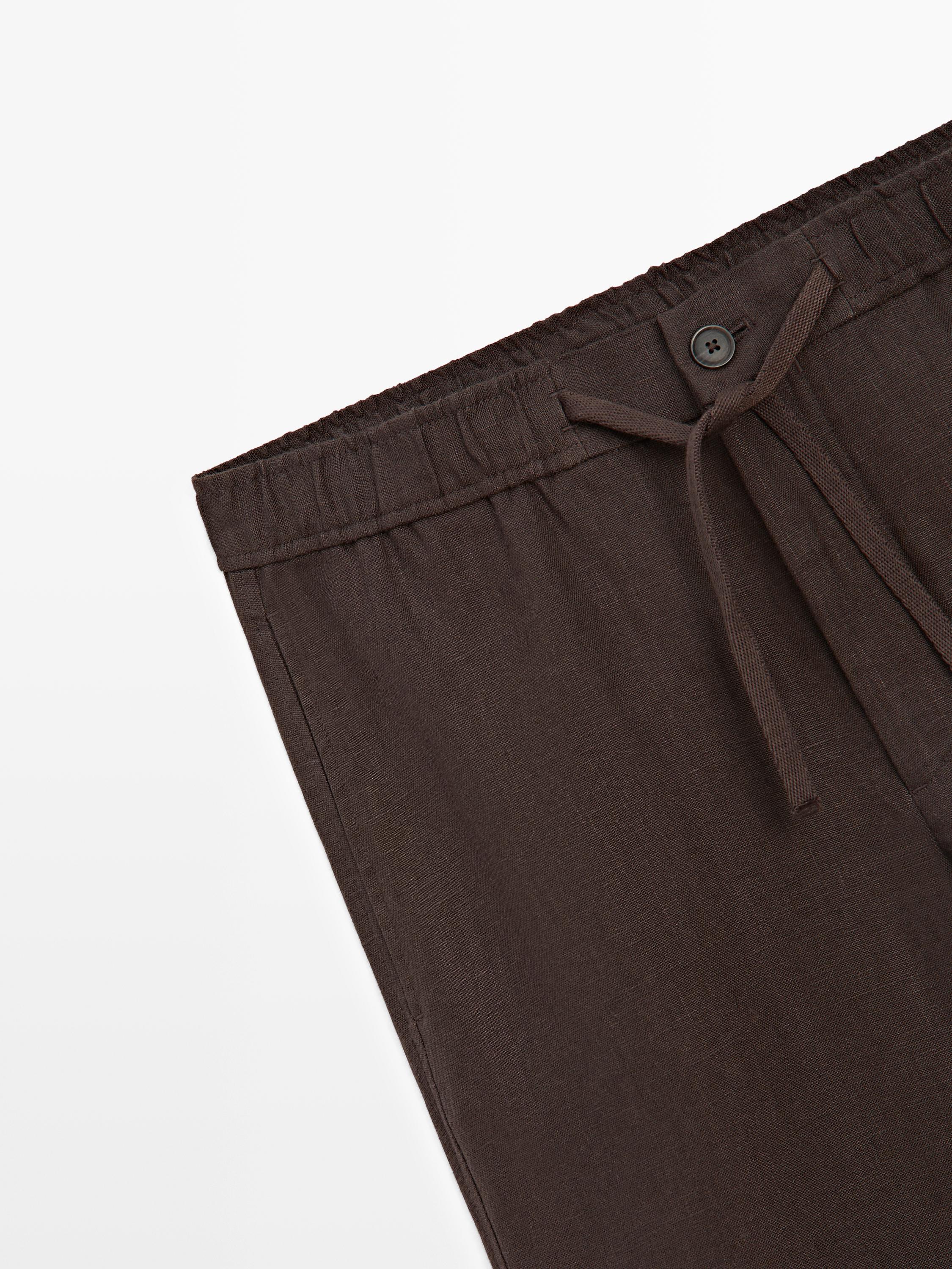Linen jogger fit pants — BROWN