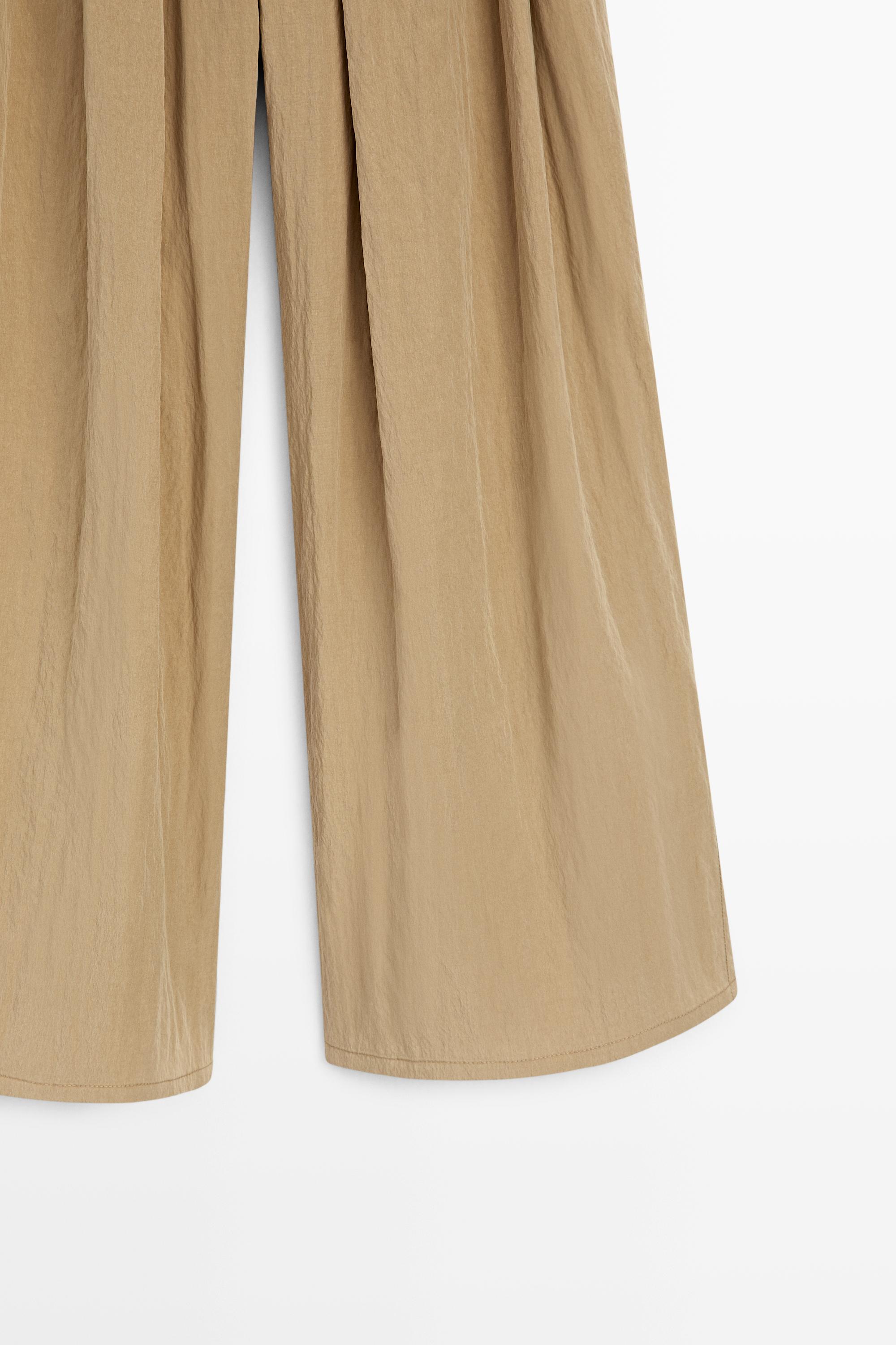 Palazzo trousers with box pleats — CAMEL
