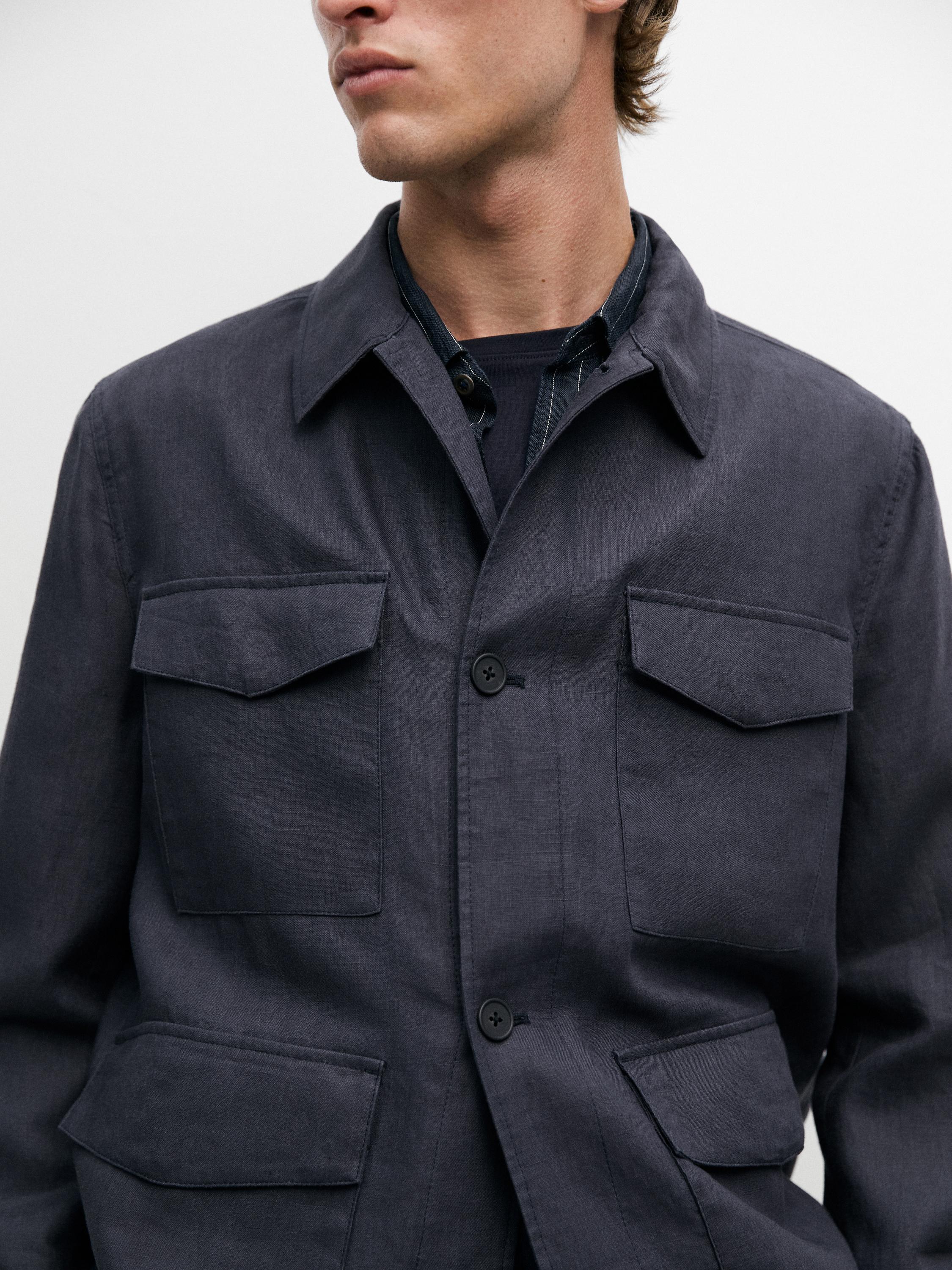Lightweight linen jacket with pockets — BLUE