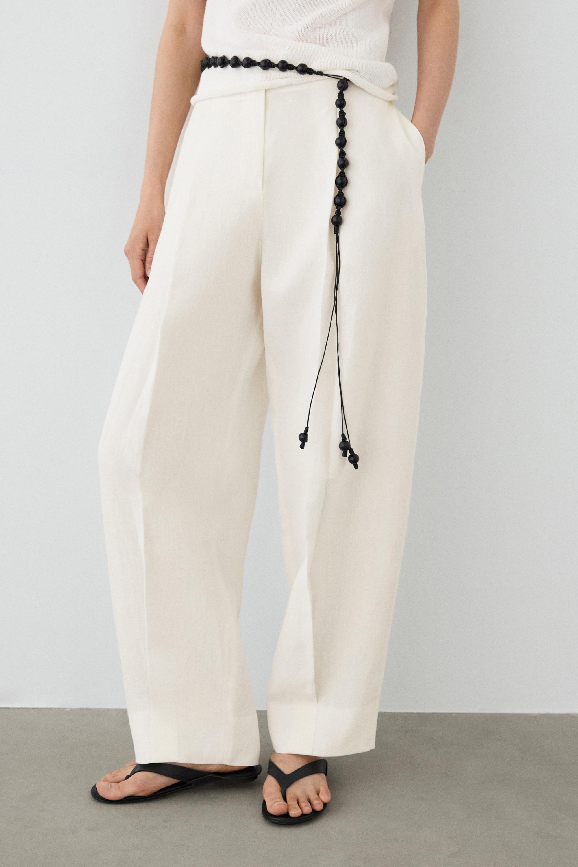 Linen trousers with darts — Off white