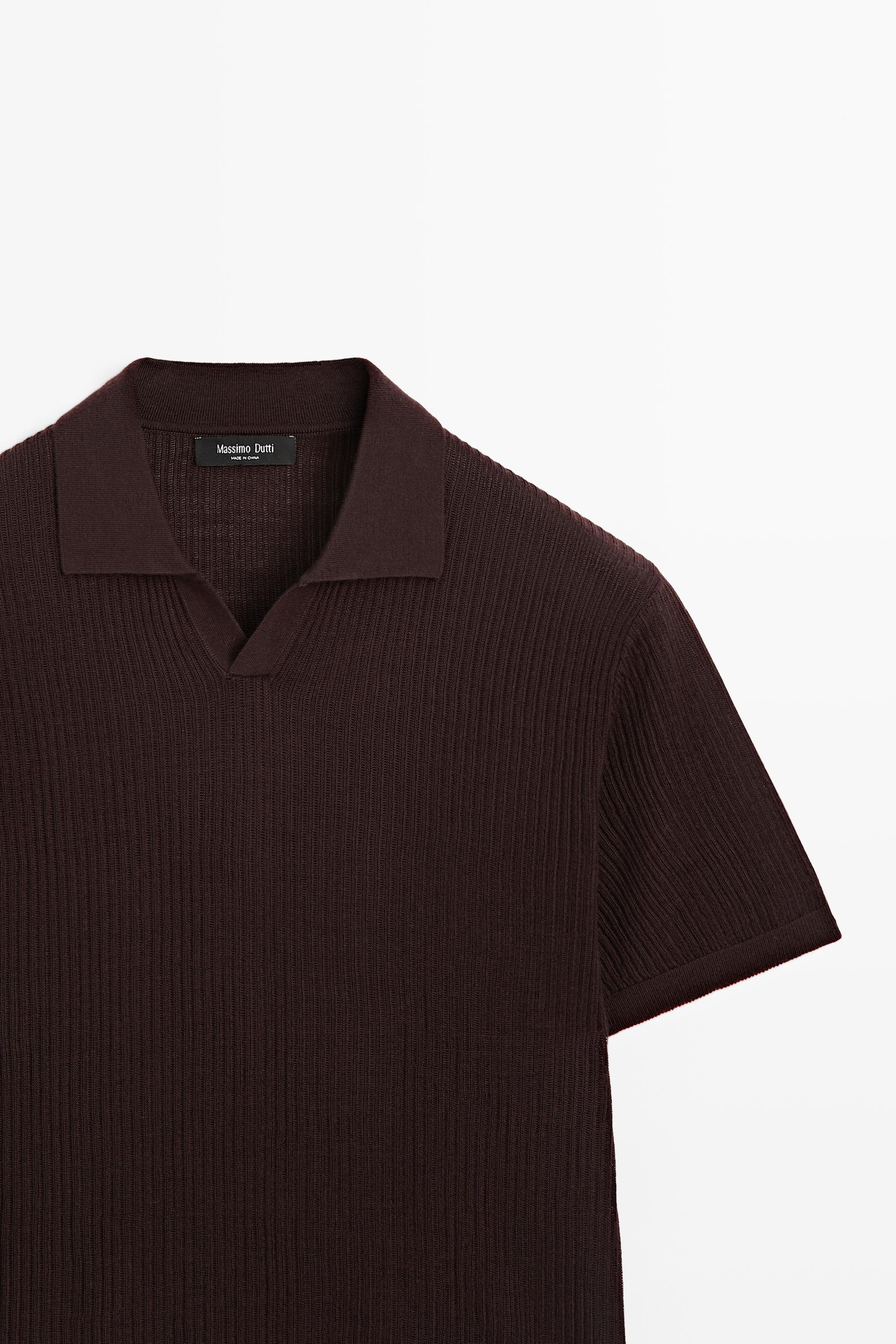 Wool blend short sleeve knit polo — MAROON