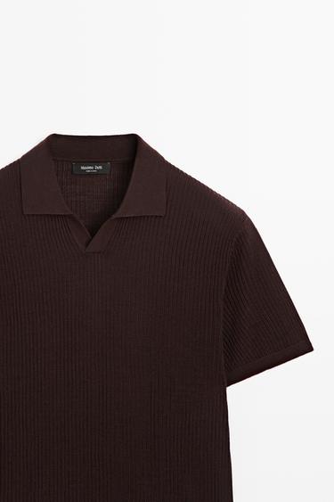 Wool blend short sleeve knit polo — MAROON 4