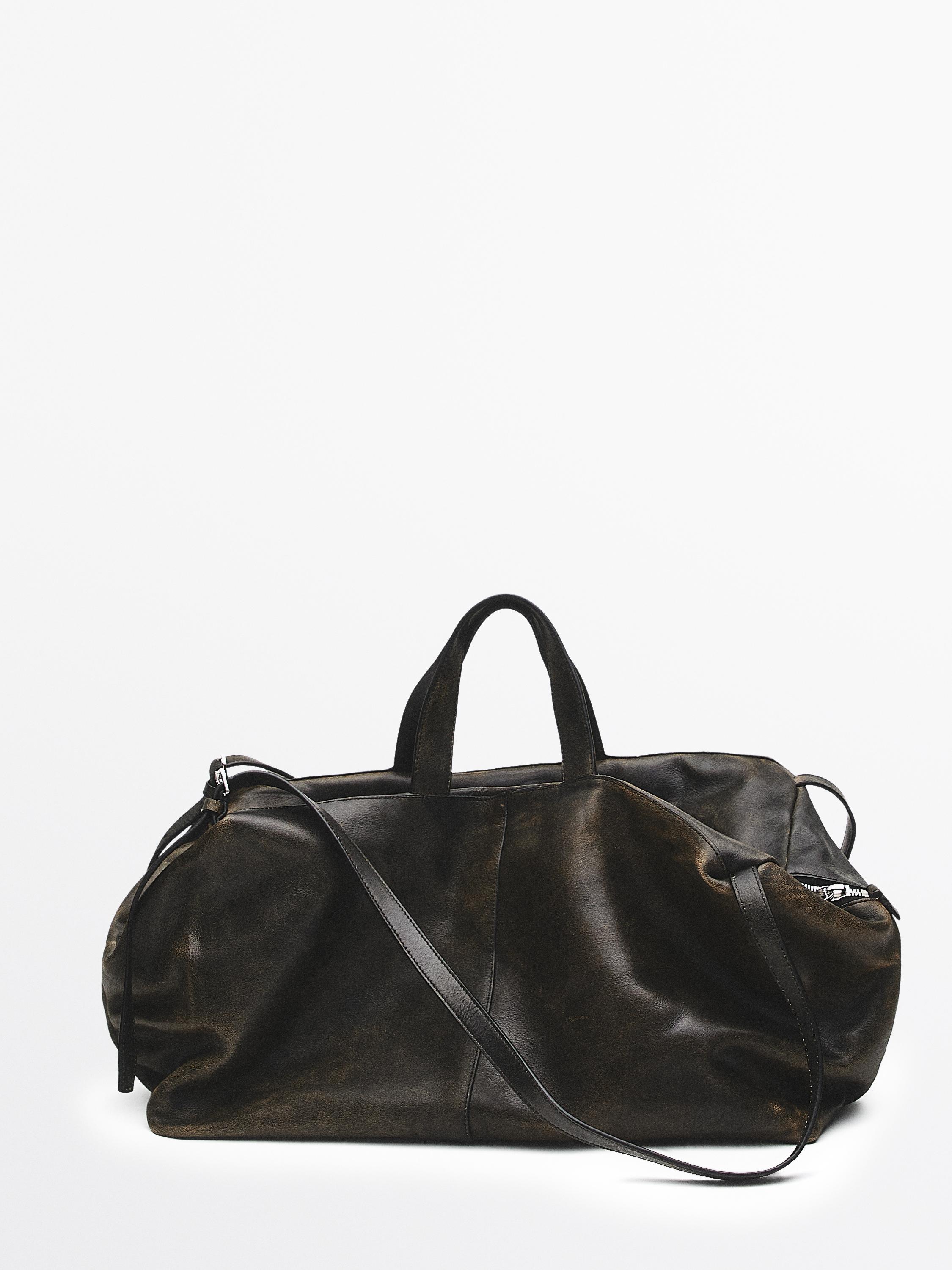 Crackled nappa leather duffle bag